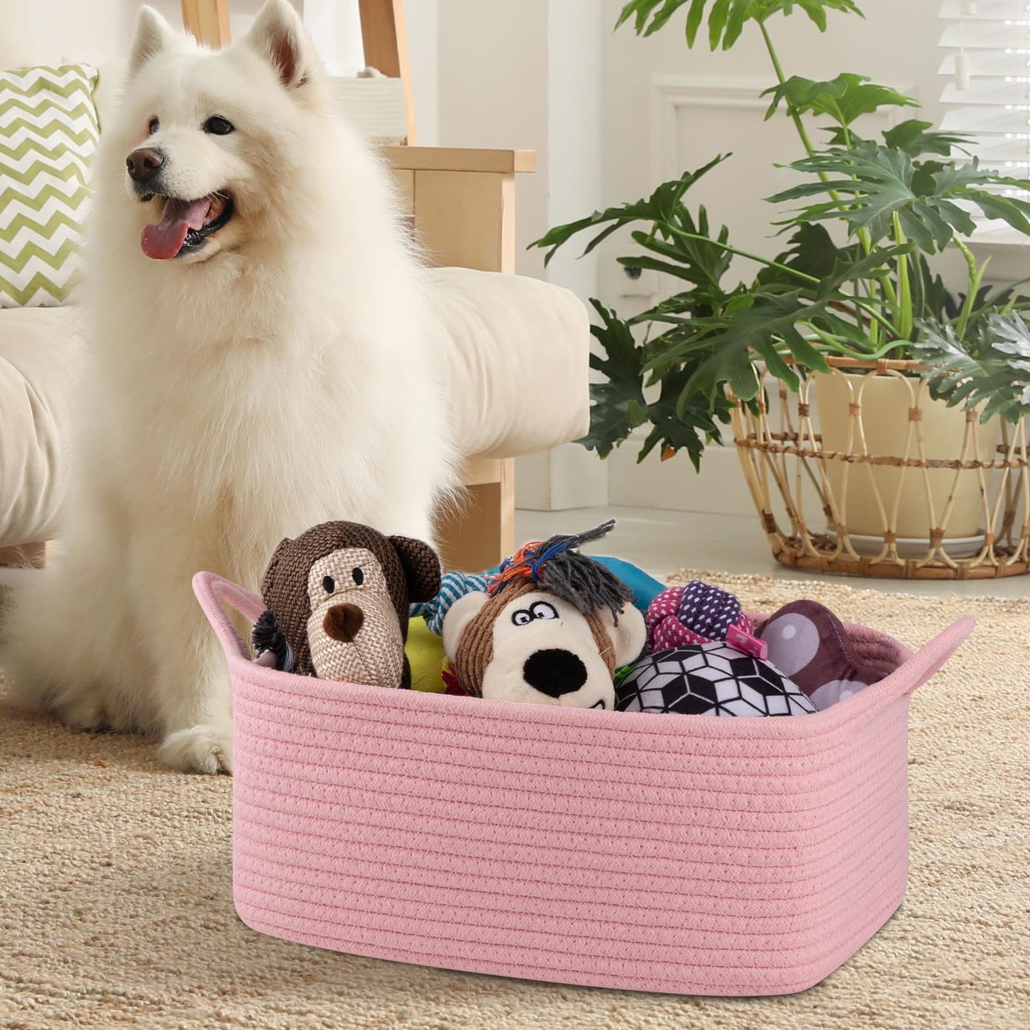 OIAHOMY Cesta tejida, cesta de regalo vacía con bolsas de regalo y cintas, cestas de cuerda para baby shower, cestas de almacenamiento con asas para guardería, organizador de juguetes para mascotas