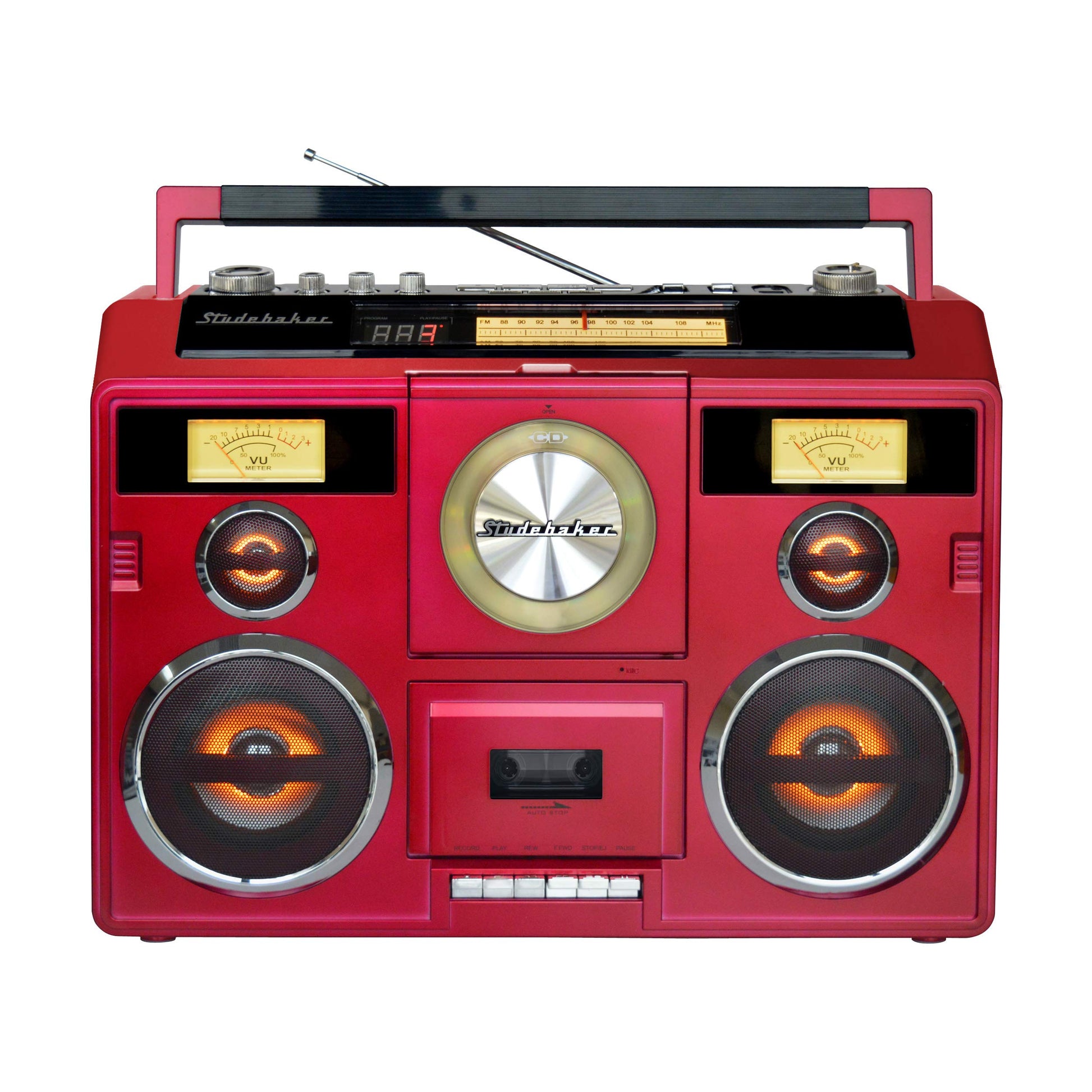 Estación de Sonido Estéreo Boombox Rojo con Bluetooth y Grabadora de Casete