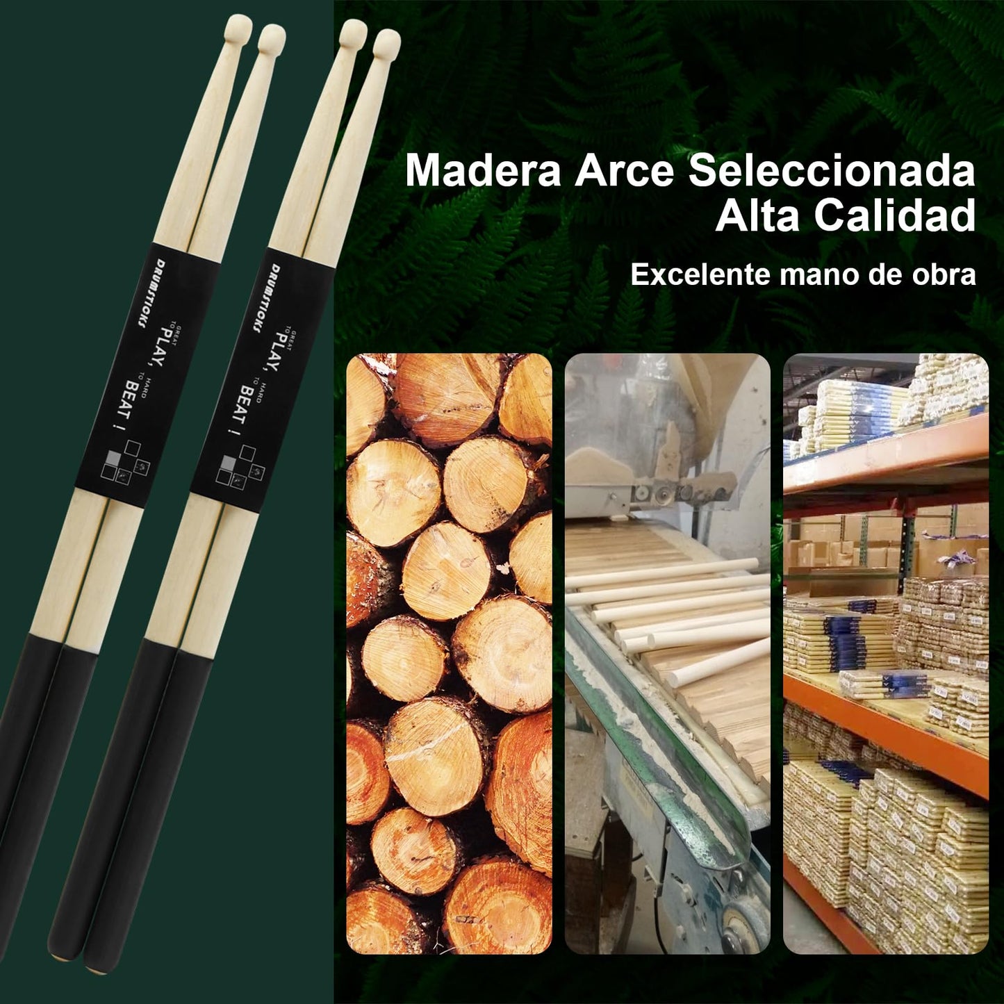 2 Pairs Baquetas Bateria,Profesionales Baquetas de Arce 5A,Juego de Baquetas Electronica,4 Piezas Antideslizantes Con Bolsa Almacenamiento,Accesorios Percusión,Adecuado Adultos Estudiantes