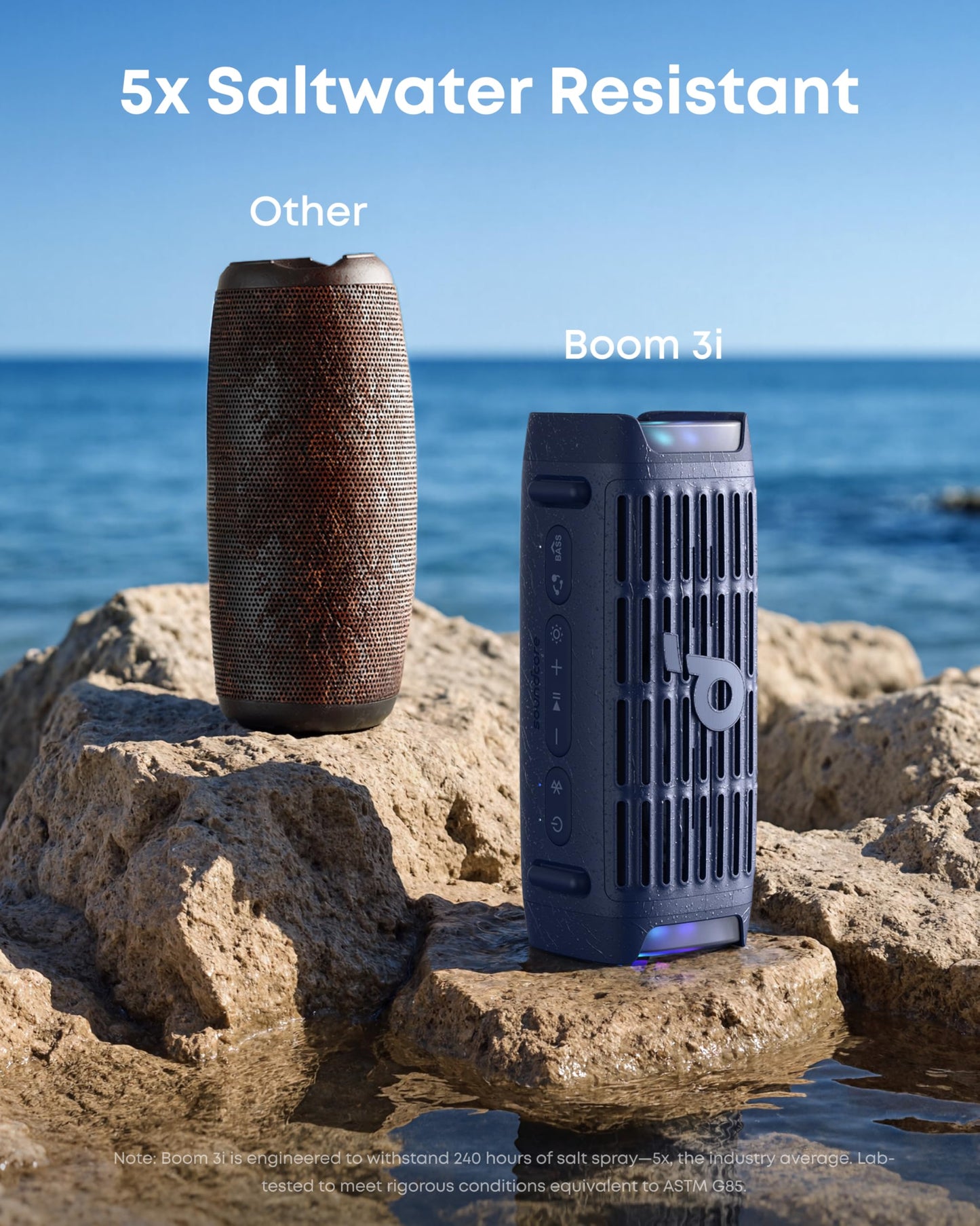Soundcore by Anker Boom 3i Bocina Bluetooth Portatil 16h Batería, 50W Potencia, IP68 Flotante Resistente Agua Salada, BassUp 2.0, Bluetooth 5.3, TWS — Ideal para Pesca, Camping y Exteriores