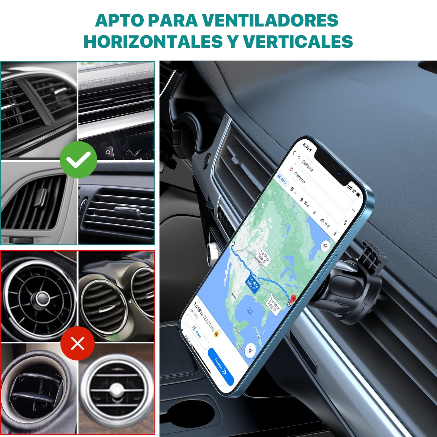 Soporte Celular Miracase Negro Grado Militar Magnético para Automóvil