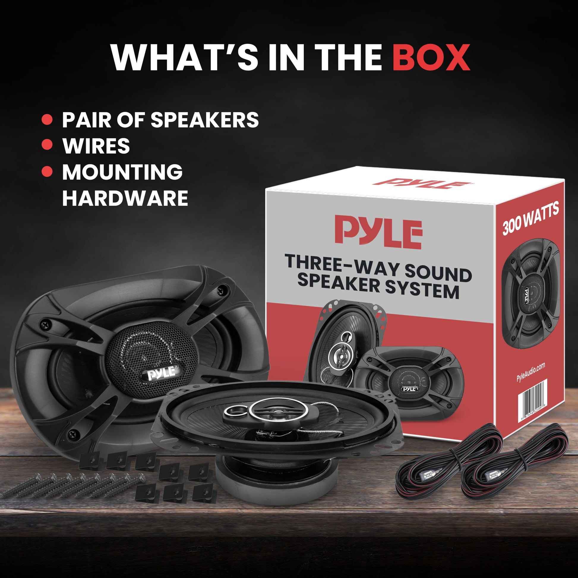 Pyle Altavoces estéreo universales para coche de 3 vías, 300 W, 4 x 6 pulgadas, triaxiales de audio profesional, altavoz universal de repuesto rápido, para puerta de vehículo/panel lateral, compatible con PL4163BK (par)