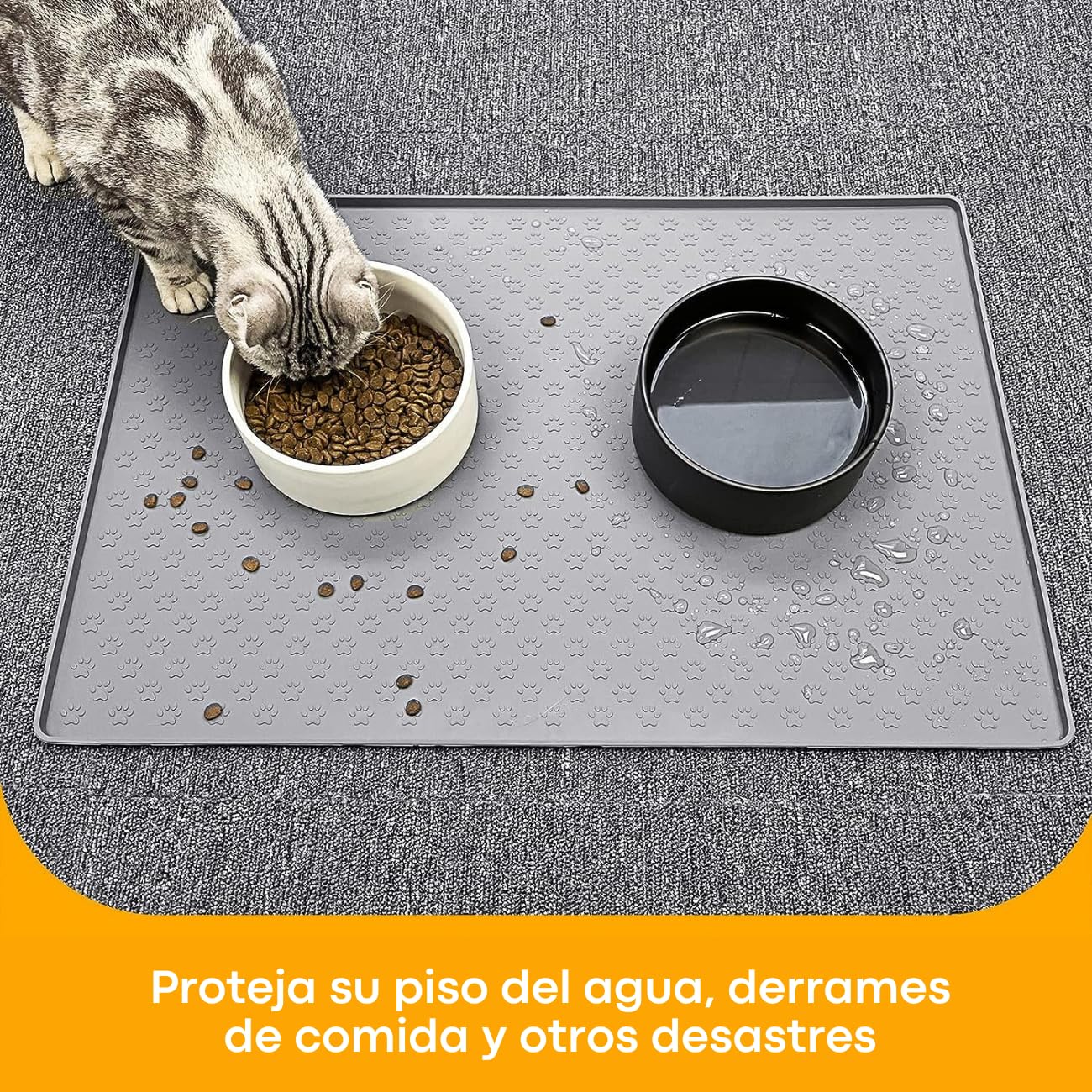 Tapete de Silicona Wolfi Gris para Comida de Perro Antideslizante 46x30cm