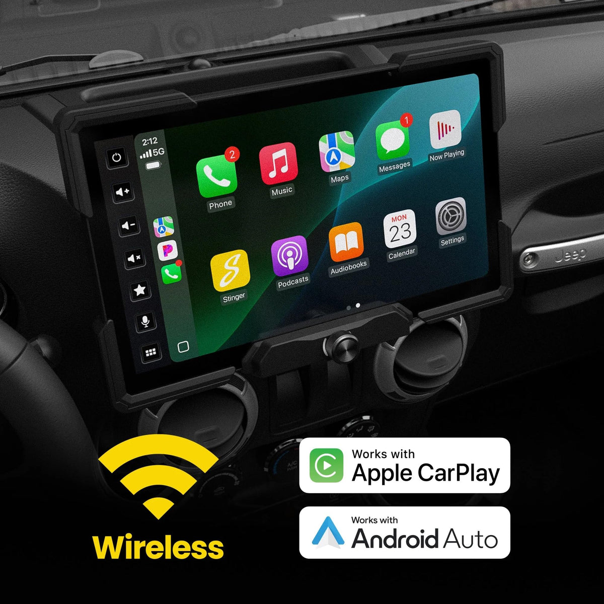 Estéreo Touchscreen Stinger HORIZON12 Negro con CarPlay y Auto para Wrangler JK (2011-18)