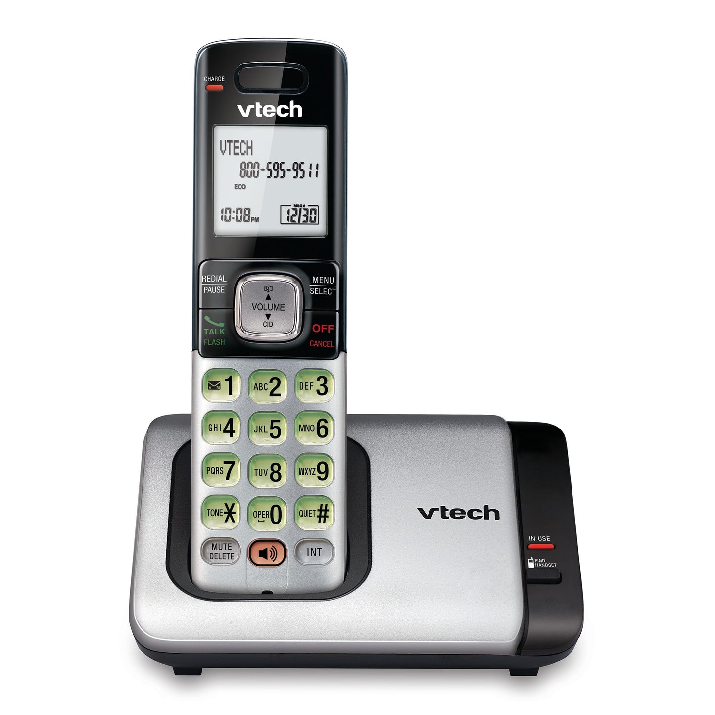 VTech - Teléfono DECT 6.0 con base para identificación de llamadas y llamada en espera, Plateado/Negro