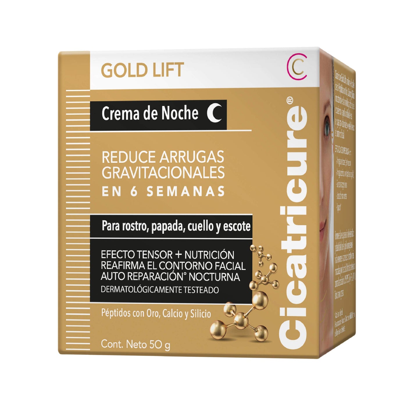 Cicatricure GOLD LIFT, Crema de Noche, reduce arrugas gravitacionales, mejora la elasticidad y producción de colágeno, con calcio,tarro 50 g + CREMA OJOS, Arrugas y Bolsas,tarro 8.5 g