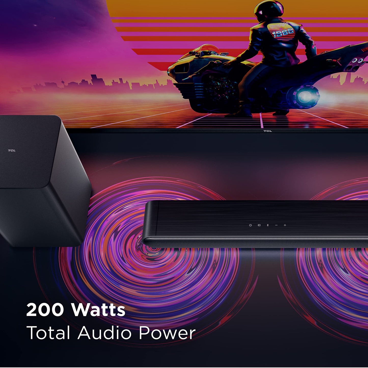 Barra de Sonido TCL 2.1 Canales con Subwoofer Inalámbrico Negro y Dolby Audio