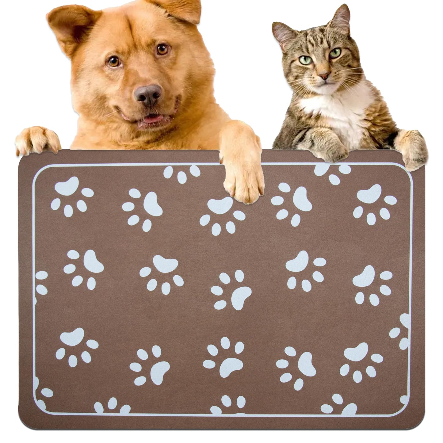 Alfombrilla de Alimentación para Mascotas absorbente de Diatomita Café rectangular para Perros y Gatos