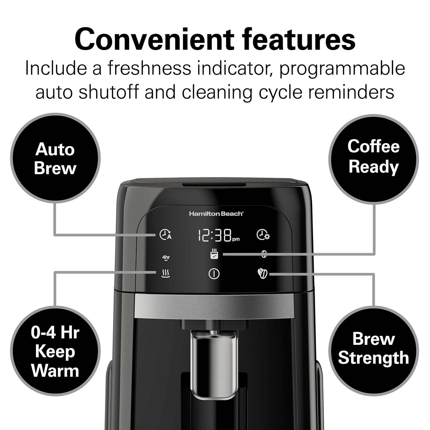 Hamilton Beach - Cafetera dispensadora de goteo programable con 14 tazas de olla interna para preparar bebidas, depósito de agua extraíble, negro Next Gen (47601)