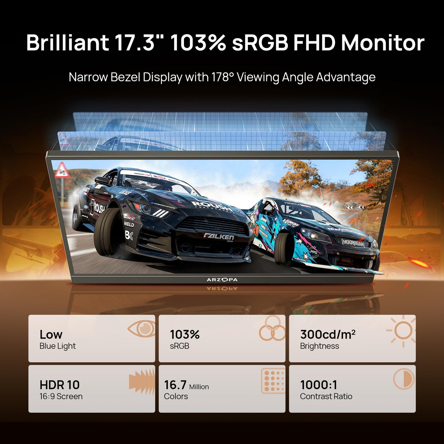 ARZOPA Monitor Portátil 17.3", 1080P FHD 103% sRGB IPS Monitor Portátil Monitor Gaming Soporte Integrado HDMI USB C Pantalla Externa con Altavoces Duales para PC Mac Teléfono Xbox Switch PS5 - A1M