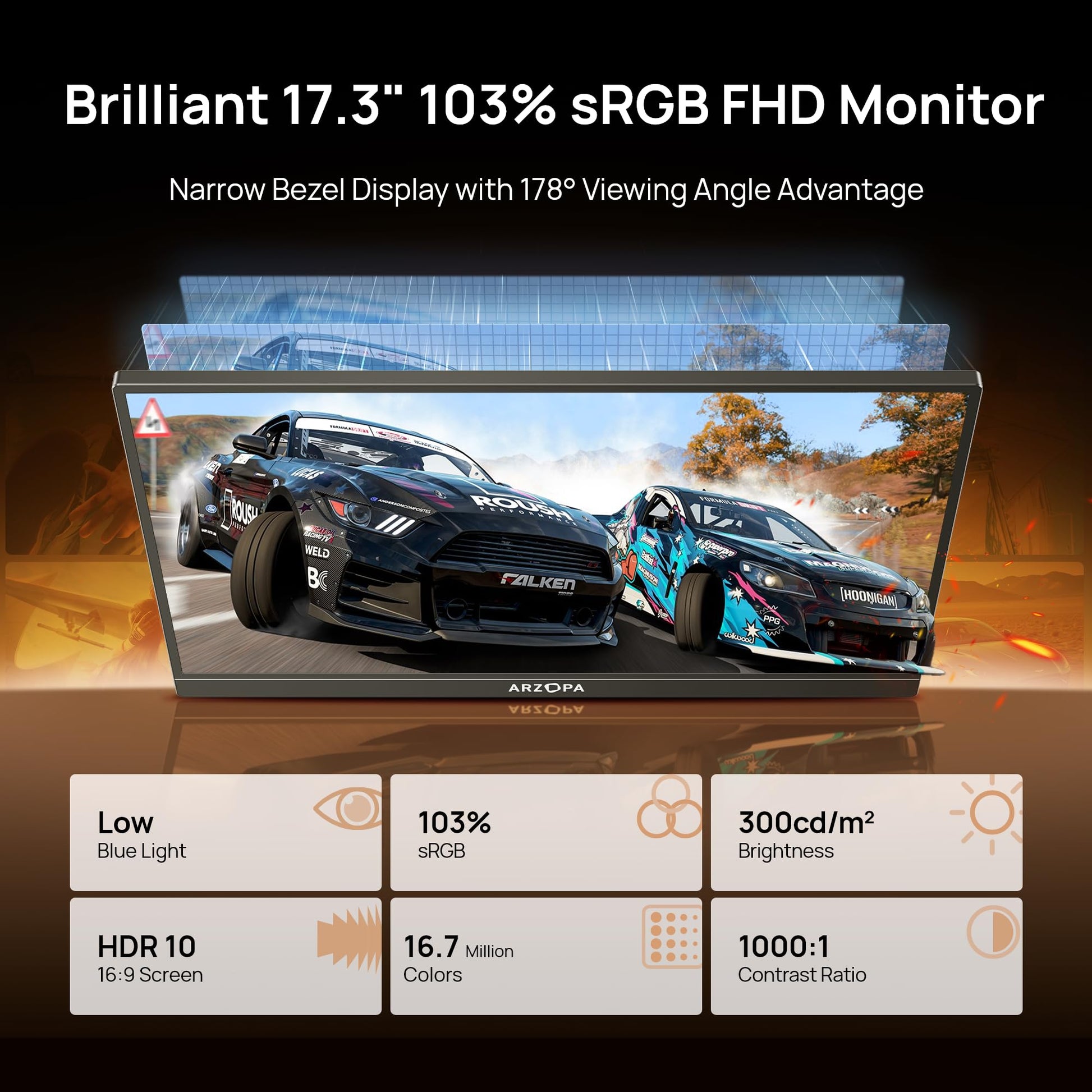 ARZOPA Monitor Portátil 17.3", 1080P FHD 103% sRGB IPS Monitor Portátil Monitor Gaming Soporte Integrado HDMI USB C Pantalla Externa con Altavoces Duales para PC Mac Teléfono Xbox Switch PS5 - A1M