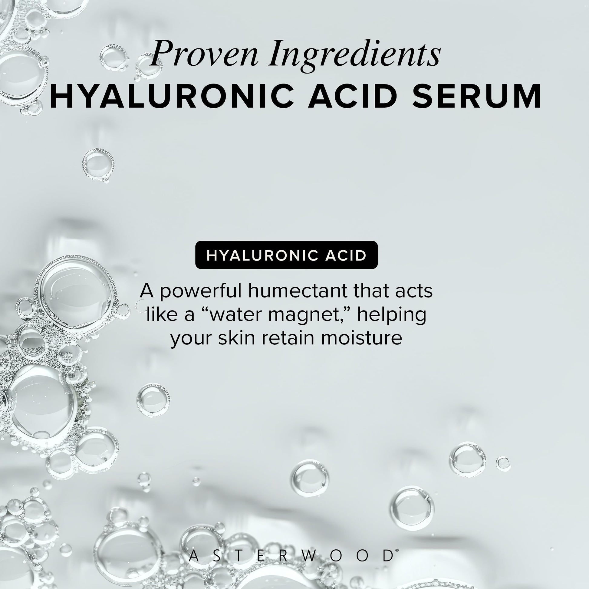 Hyaluronic Acid Serum 4 oz - 100% Pure Organic HA - Anti Aging Anti Wrinkle - Original Face Moisturizer for Dry Skin & Fine Lines - Leaves Skin Full & Plump ASTERWOOD NATURALS Dropper Bottle