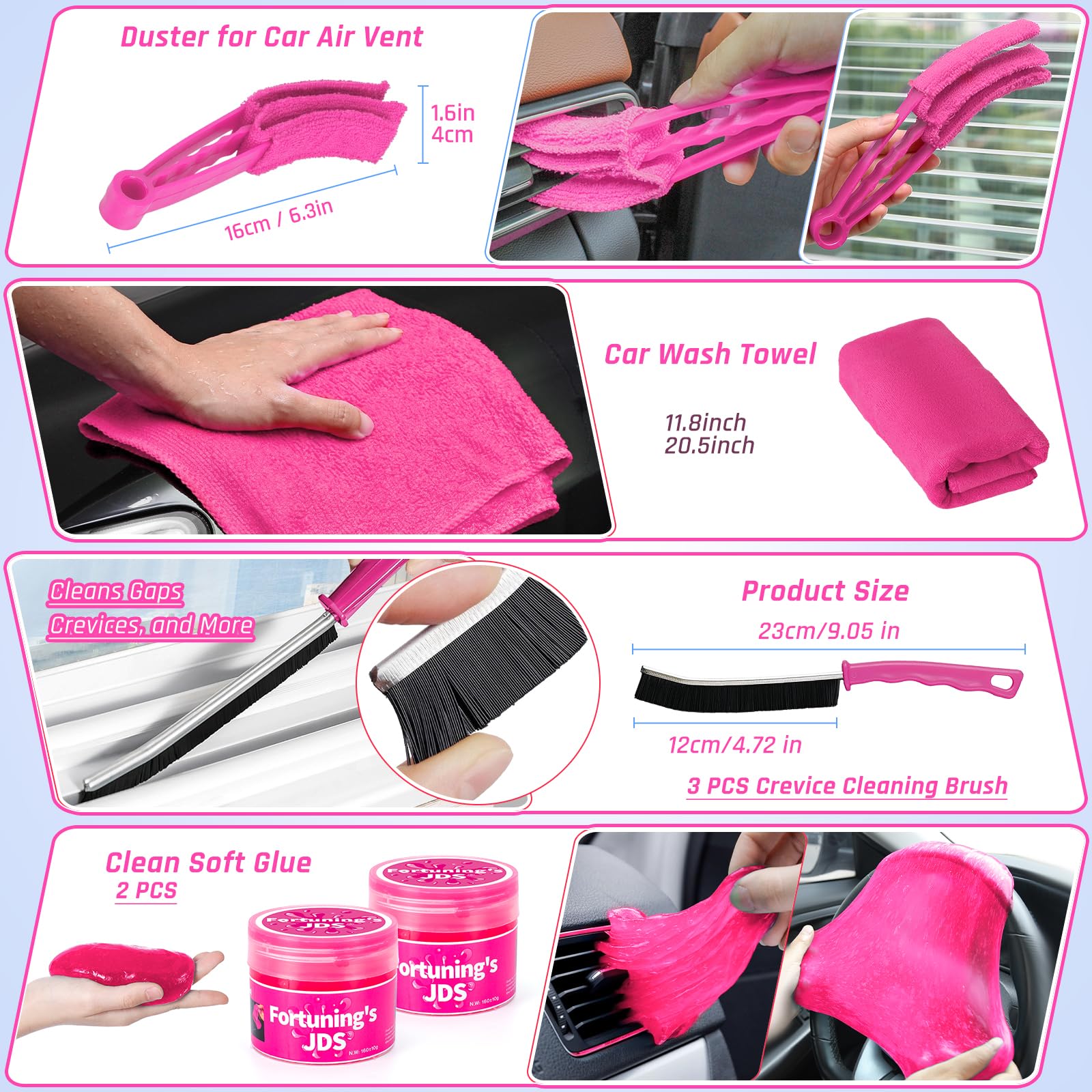 Kit de 38 piezas de limpieza de interiores con aspiradora de mano de alta potencia, kit de lavado de autos con juego de cepillos de detalles, kit de detalles interiores de coche, accesorios de coche