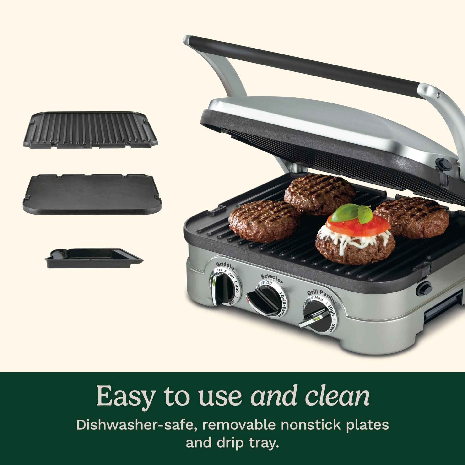 Cuisinart Panini Prensa, plancha de acero inoxidable, sandwichera y más, 5-IN-1, GR-4NP1
