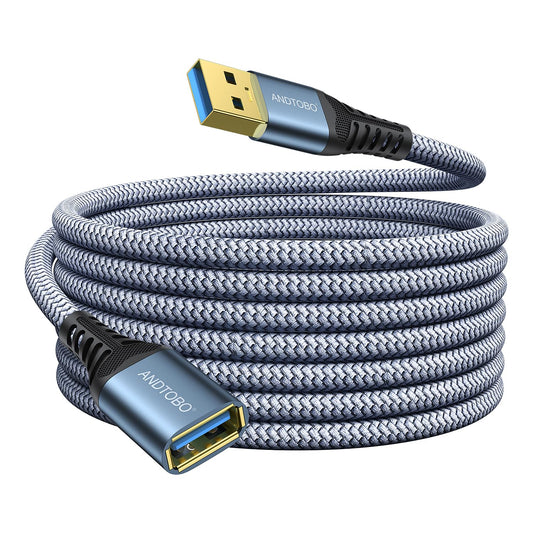 Cable de Extensión USB ANDTOBO 16ft 3.0 Alta Velocidad 5Gbps Compatible con Gamepad, Impresora, Webcam, Teclado USB, Flash Drive, Disco Duro