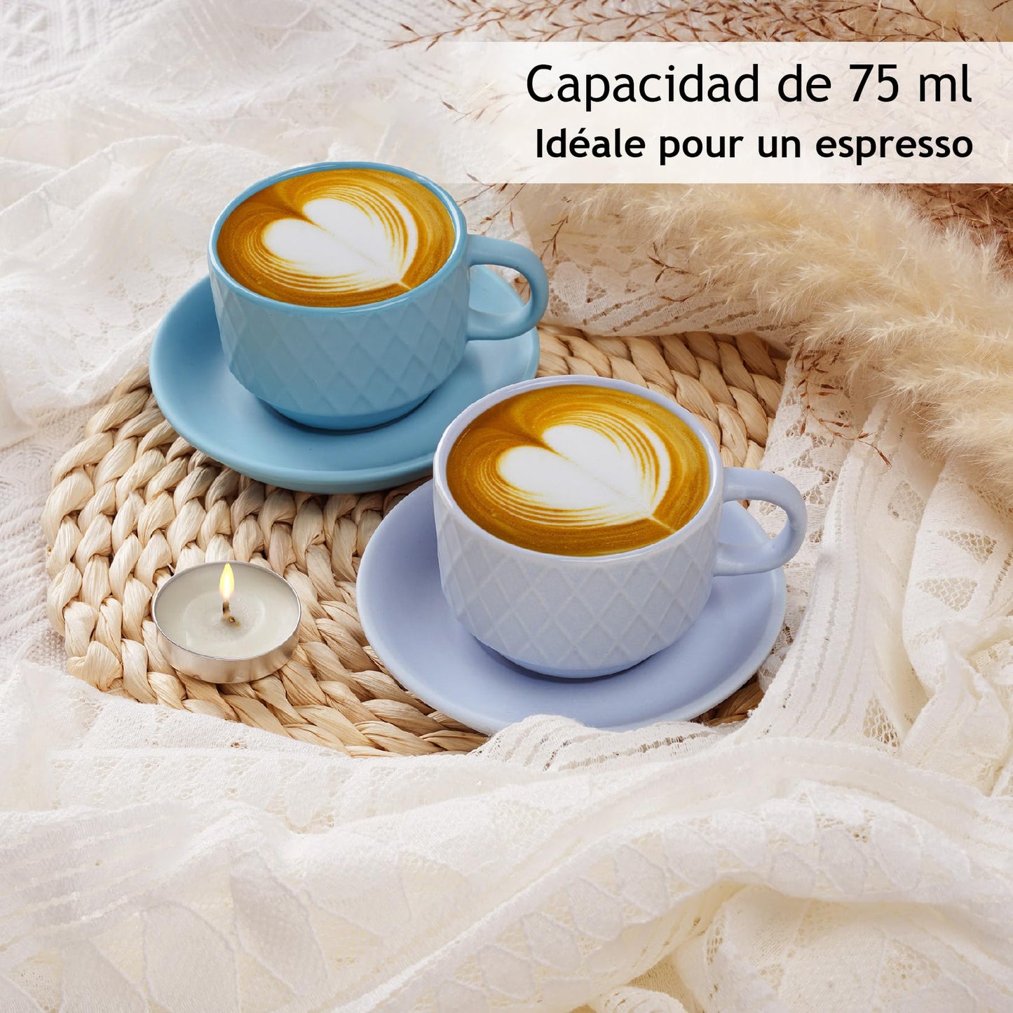 Juego Moderno de Tazas de Café Expreso MIAMIO Azul Océano con Soporte y Platillos