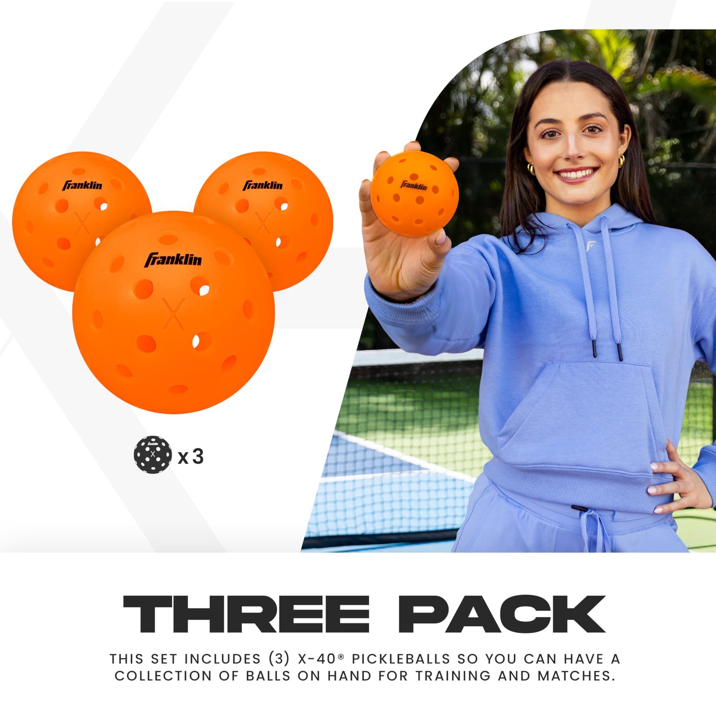 Franklin Sports - Bolas de Pickleball X-40 para Exteriores, aprobadas por Estados Unidos (USAPA) - Paquete de 3 Pickleballs Exteriores - Lava - Bola Abierta de Estados Unidos