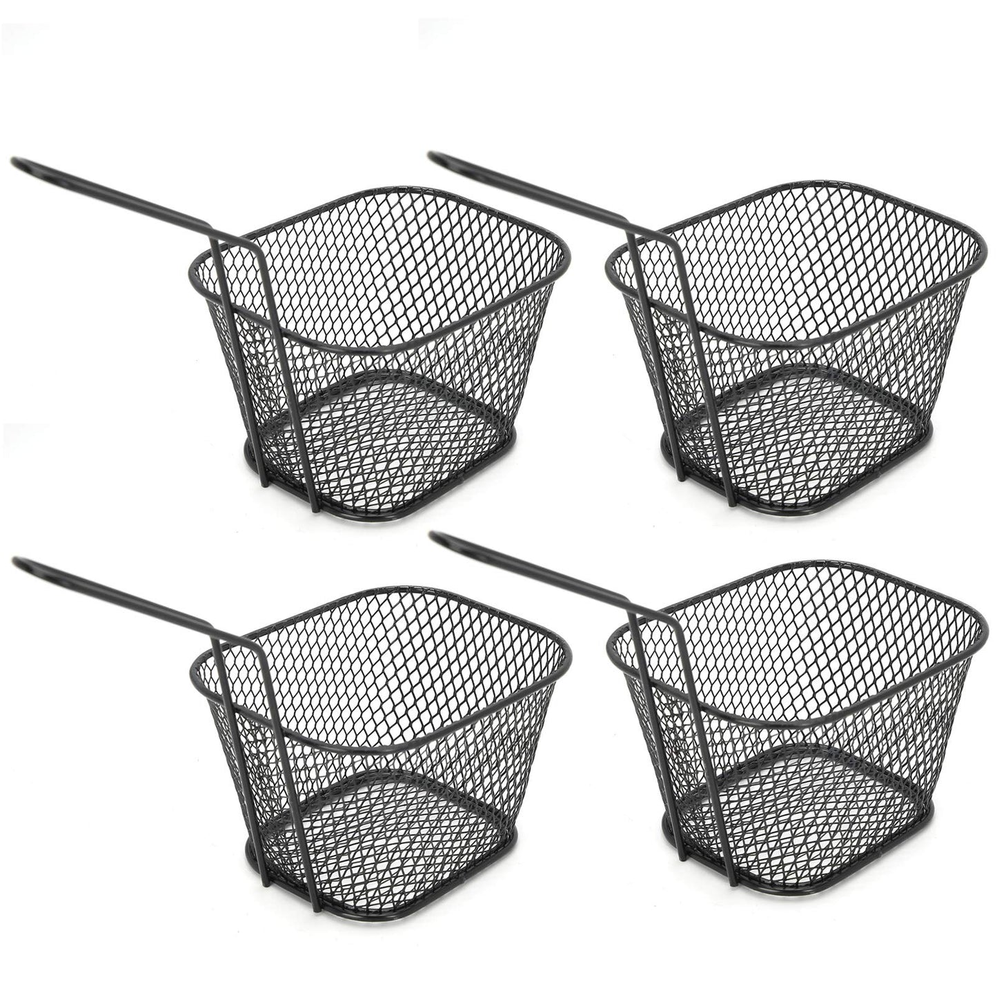 Cesta de Papas Fritas Cestas de Papas Fritas 4 Piezas Cesta de Red para Freír de Acero Inoxidable Colador de Cocina para Papas Fritas Comida Herramienta de Cocina(Negro)