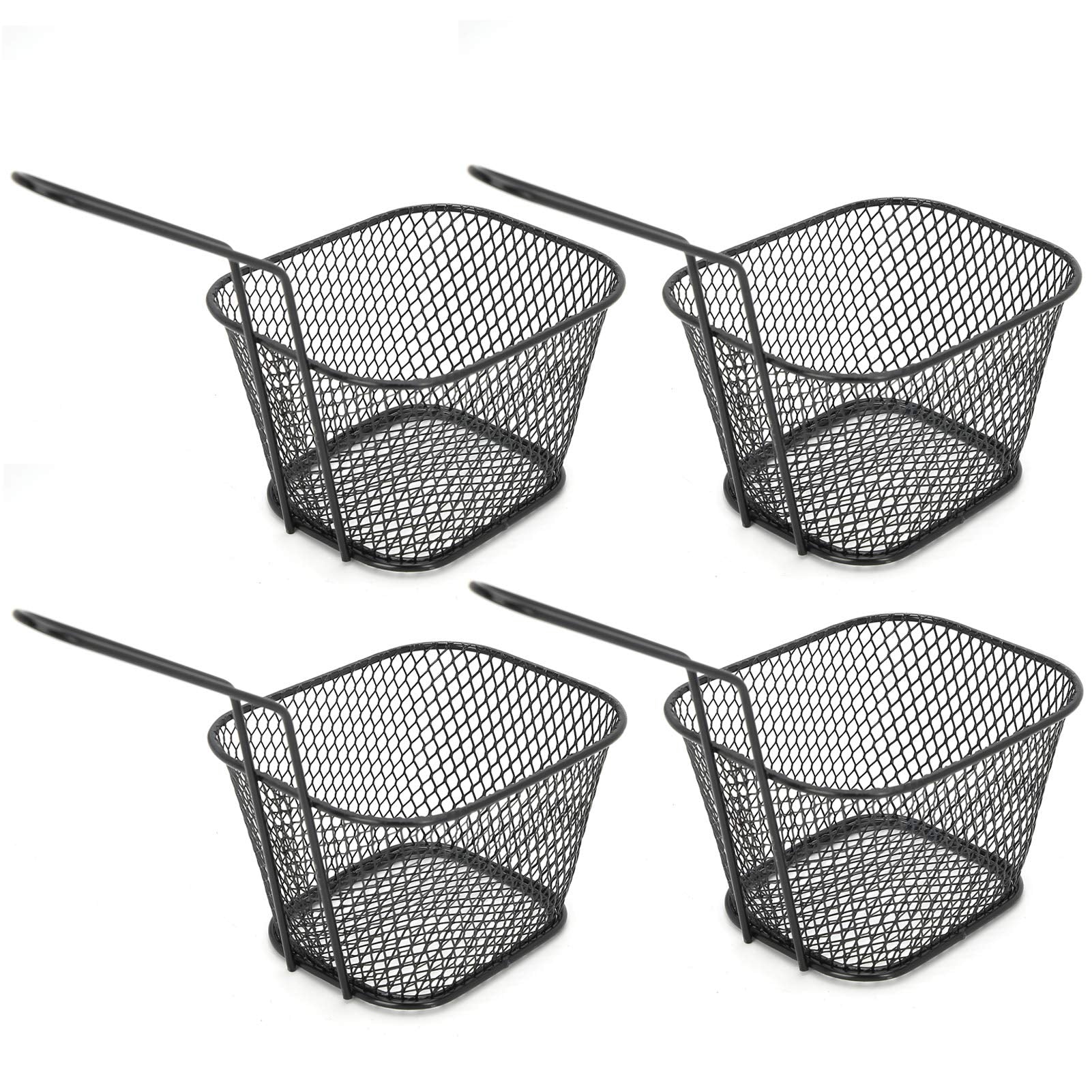 Cesta de Papas Fritas Cestas de Papas Fritas 4 Piezas Cesta de Red para Freír de Acero Inoxidable Colador de Cocina para Papas Fritas Comida Herramienta de Cocina(Negro)