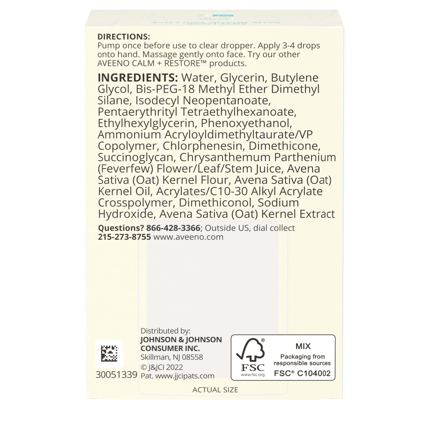Aveeno Calm + Restore Triple Oat Hydrating Face Serum for Sensitive Skin, Gentle and Lightweight Facial Serum to Smooth and Fortify Skin, Hypoallergenic, Fragrance- and Paraben-Free, 1 fl. Oz