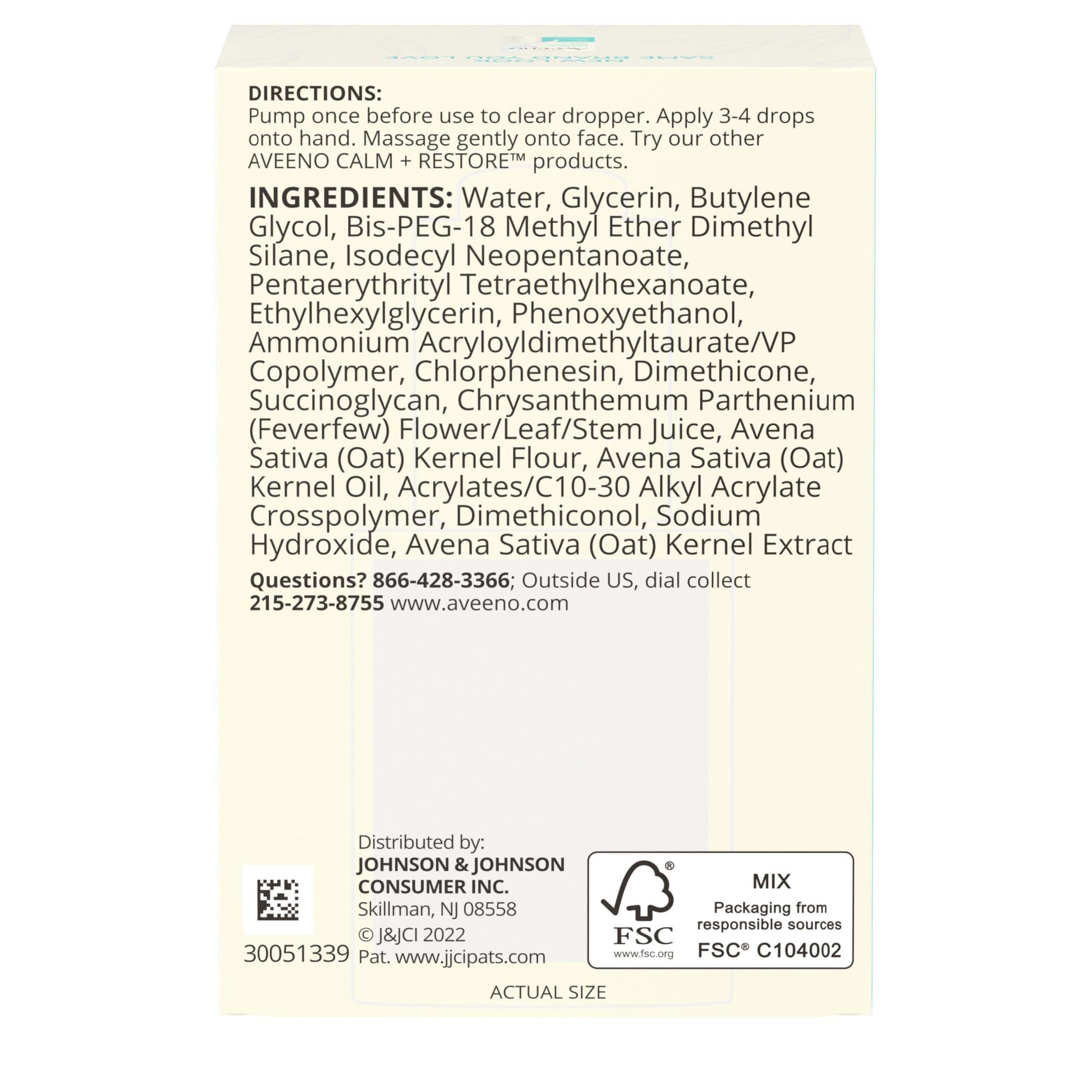 Aveeno Calm + Restore Triple Oat Hydrating Face Serum for Sensitive Skin, Gentle and Lightweight Facial Serum to Smooth and Fortify Skin, Hypoallergenic, Fragrance- and Paraben-Free, 1 fl. Oz