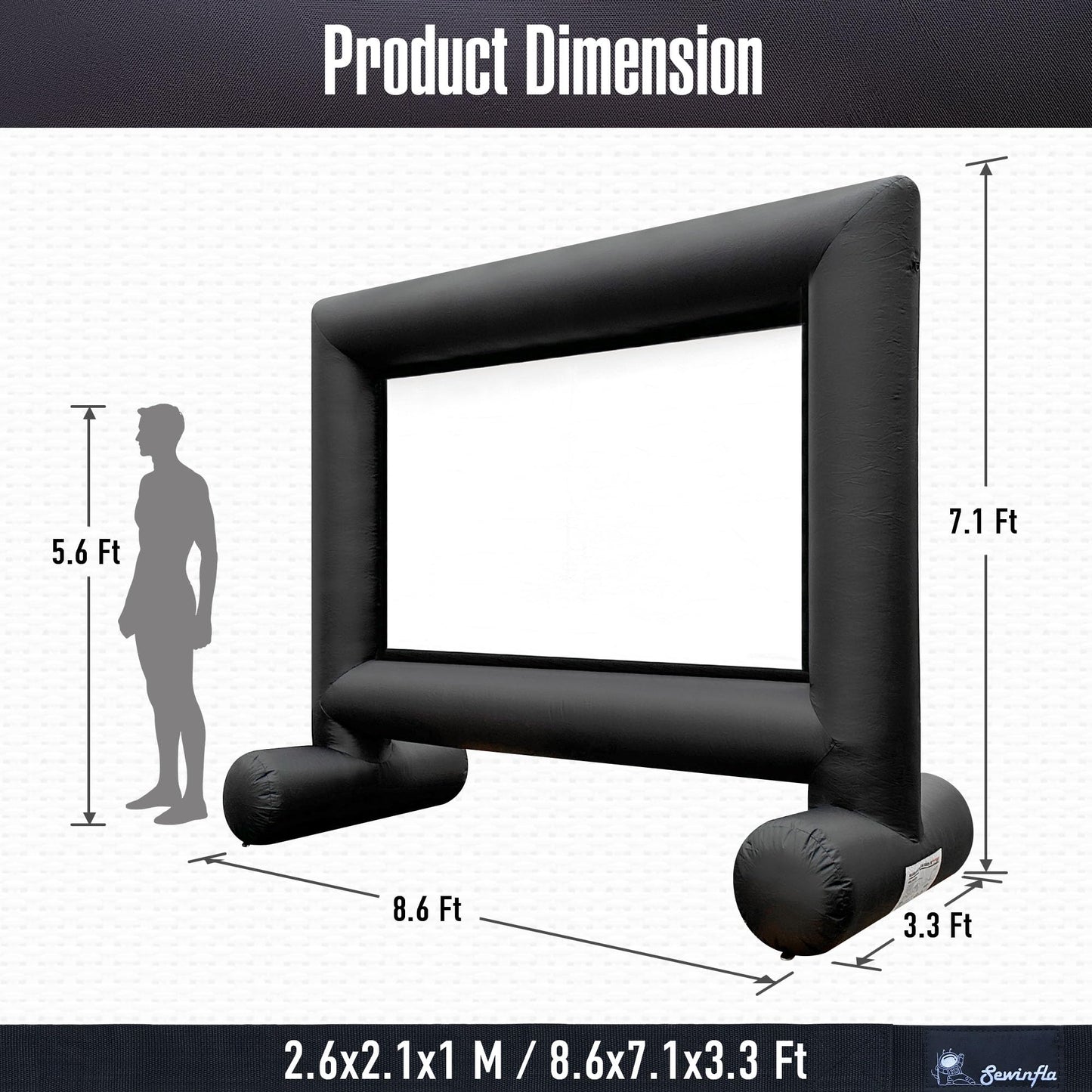 Sewinfla - Proyector de película inflable para exteriores de 12 pies con ventilador integrado que soporta proyección delantera y trasera, visualización de película soplada para fiestas, fácil de