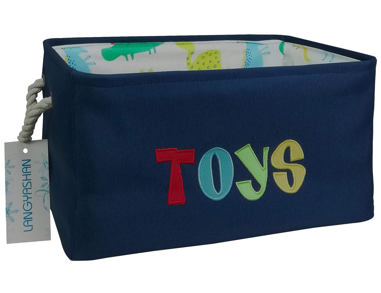 LANGYASHAN - Contenedor rectangular de almacenamiento de lona plegable con asas para organizar el hogar, cocina, niños y niñas, juguetes, oficina, clóset, cestas (juguetes marinos)
