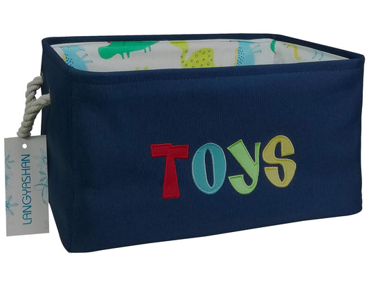 LANGYASHAN - Contenedor rectangular de almacenamiento de lona plegable con asas para organizar el hogar, cocina, niños y niñas, juguetes, oficina, clóset, cestas (juguetes marinos)