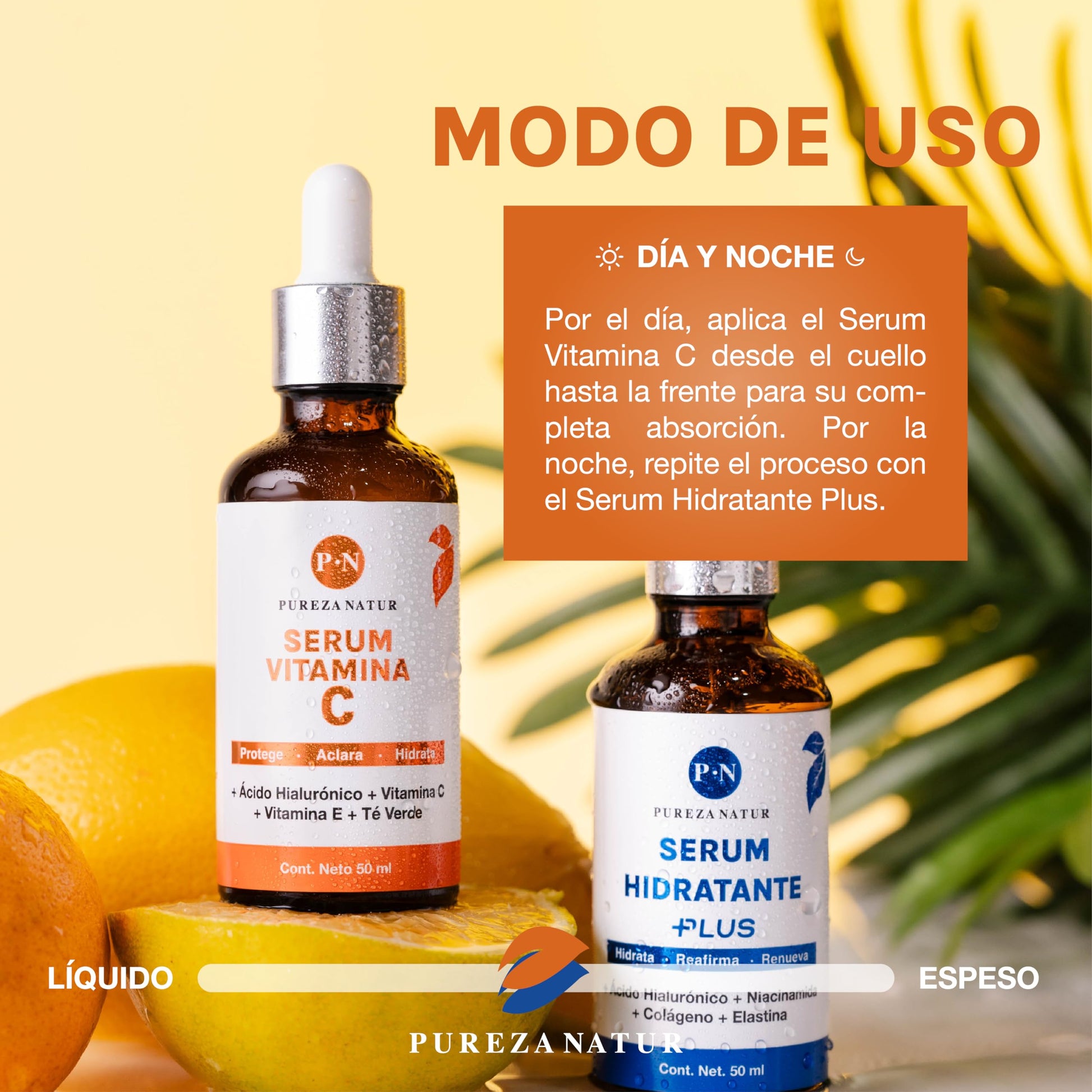 PUREZA NATUR Pack reparación intensiva serum faciales día y noche Serum Acido Hialuronico + Colageno + Elastina Niacinamida y Suero Vitamina C + Vit E | Serum de alta efectividad antiedad Sueros para todo tipo de piel 50ml cu