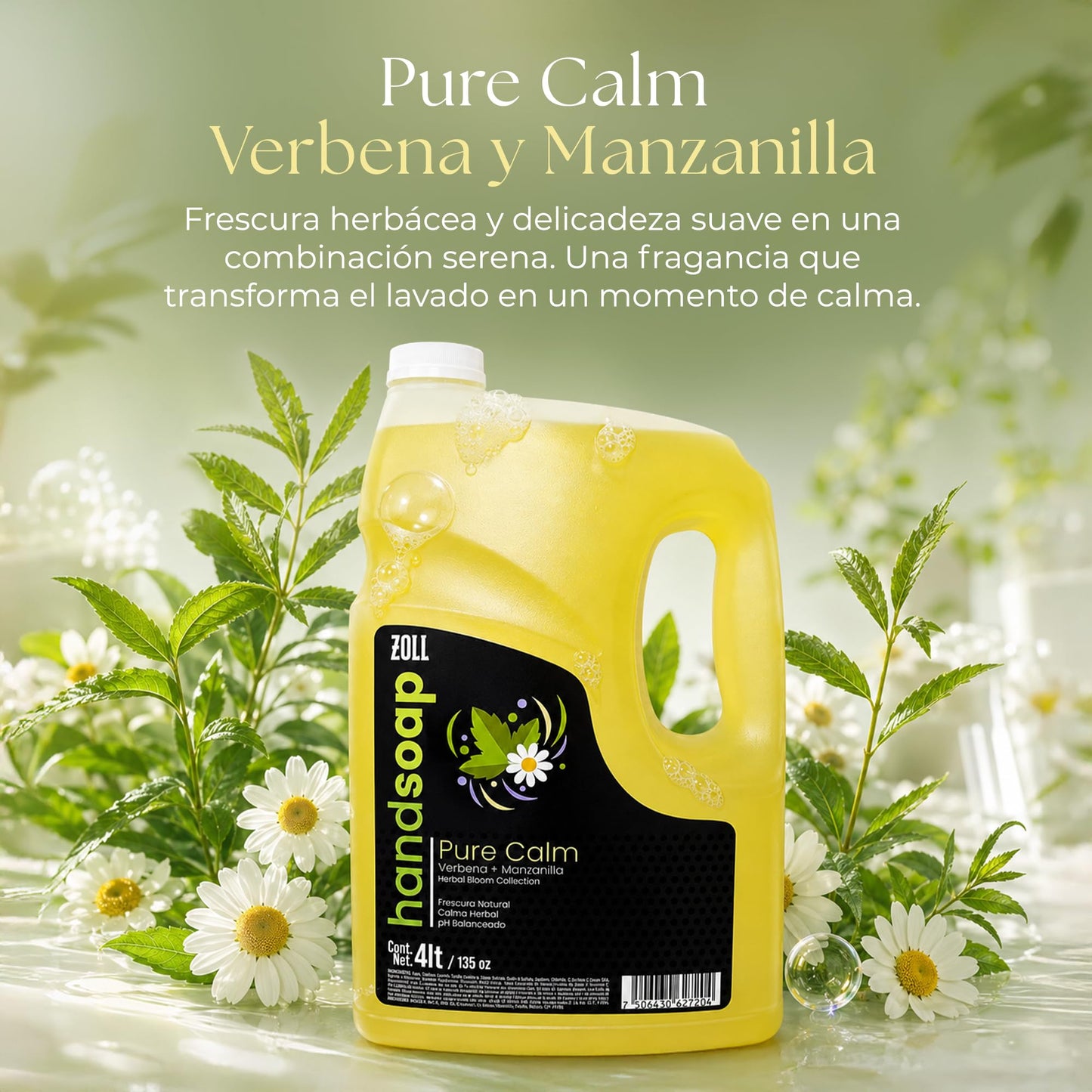 ZOLL Jabón Líquido para Manos - Pure Calm Verbena y Manzanilla - Fragancia Premium Tipo Perfume - Larga Duración - Fórmula Espumante Hidratante - Limpieza Sofisticada para Uso Diario