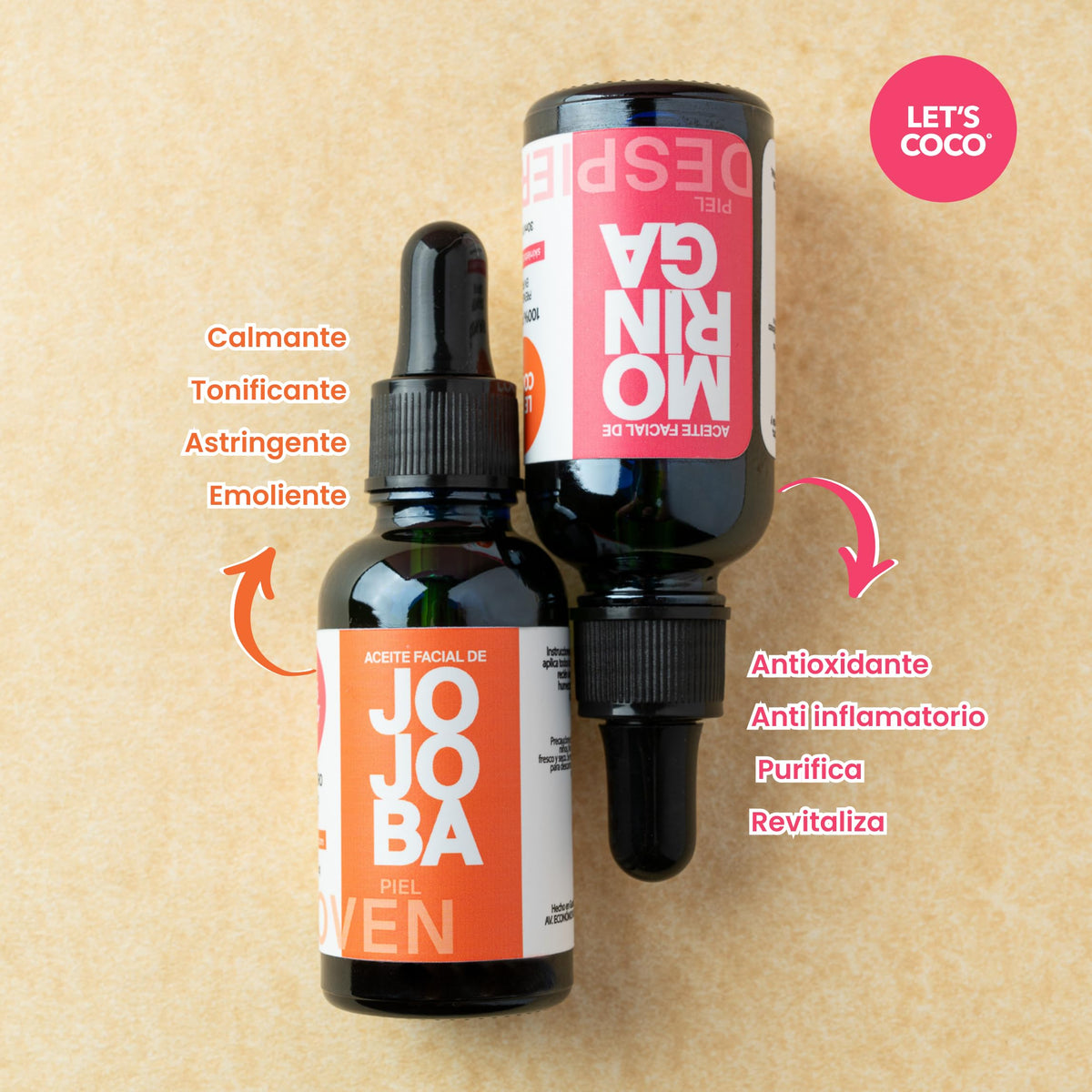 LET'S COCO | Aceite Facial 100% JOJOBA puro. Calma la piel irritada, humecta, equilibra e ilumina la piel. Ayuda a reducir signos de la edad. Prensado en frío. De semilla sustentables originarias de México 30 ml/ 1 oz (Jojoba sin diluir)