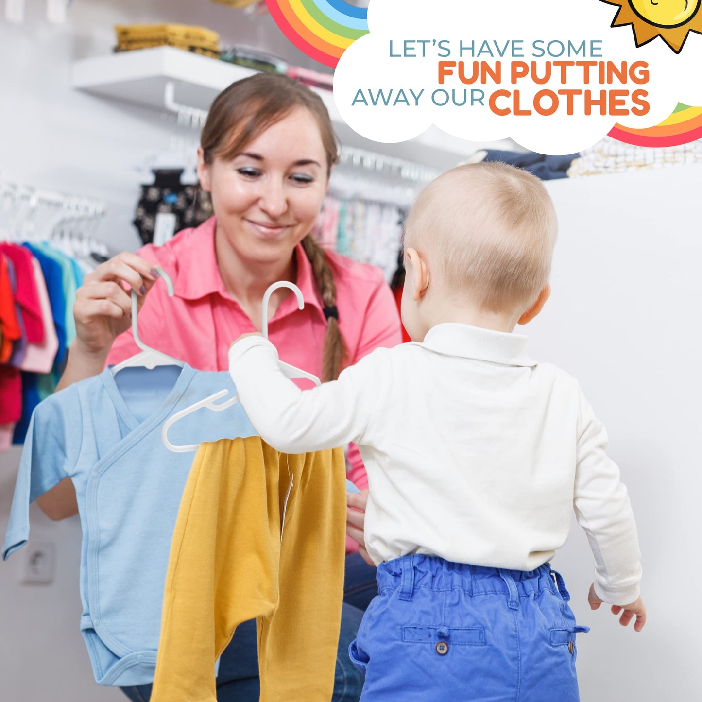 Neaties - Perchas de plástico para niños de 12 pulgadas, paquete de 50 unidades (60 unidades) – Fabricado en los Estados Unidos – Perchas de ropa para bebés y niños pequeños de 5 libras con muescas y