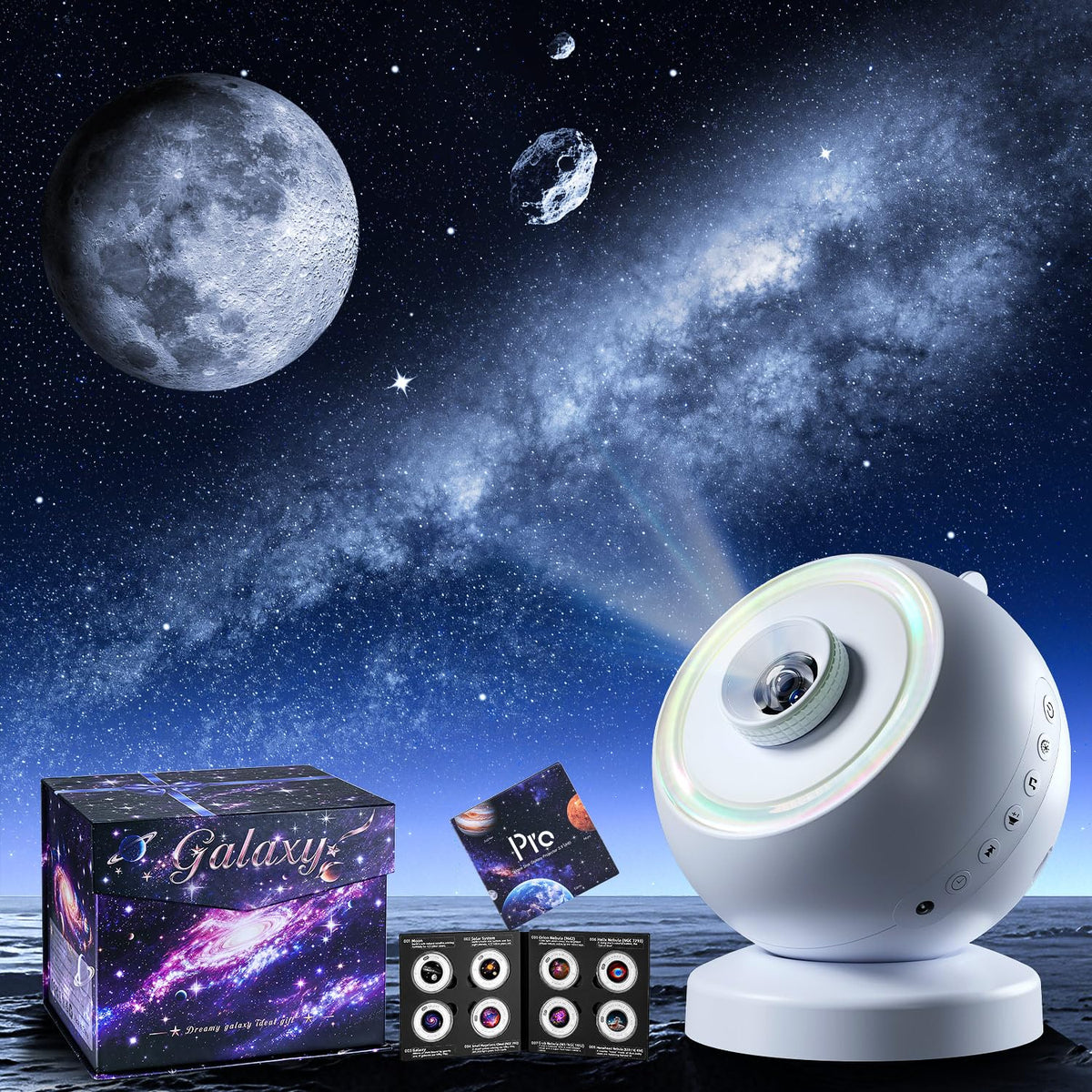 Proyector Galaxy FELITE Azul con Máquina de 29 Sonidos Relajantes y Altavoz Bluetooth con Temporizador Remoto