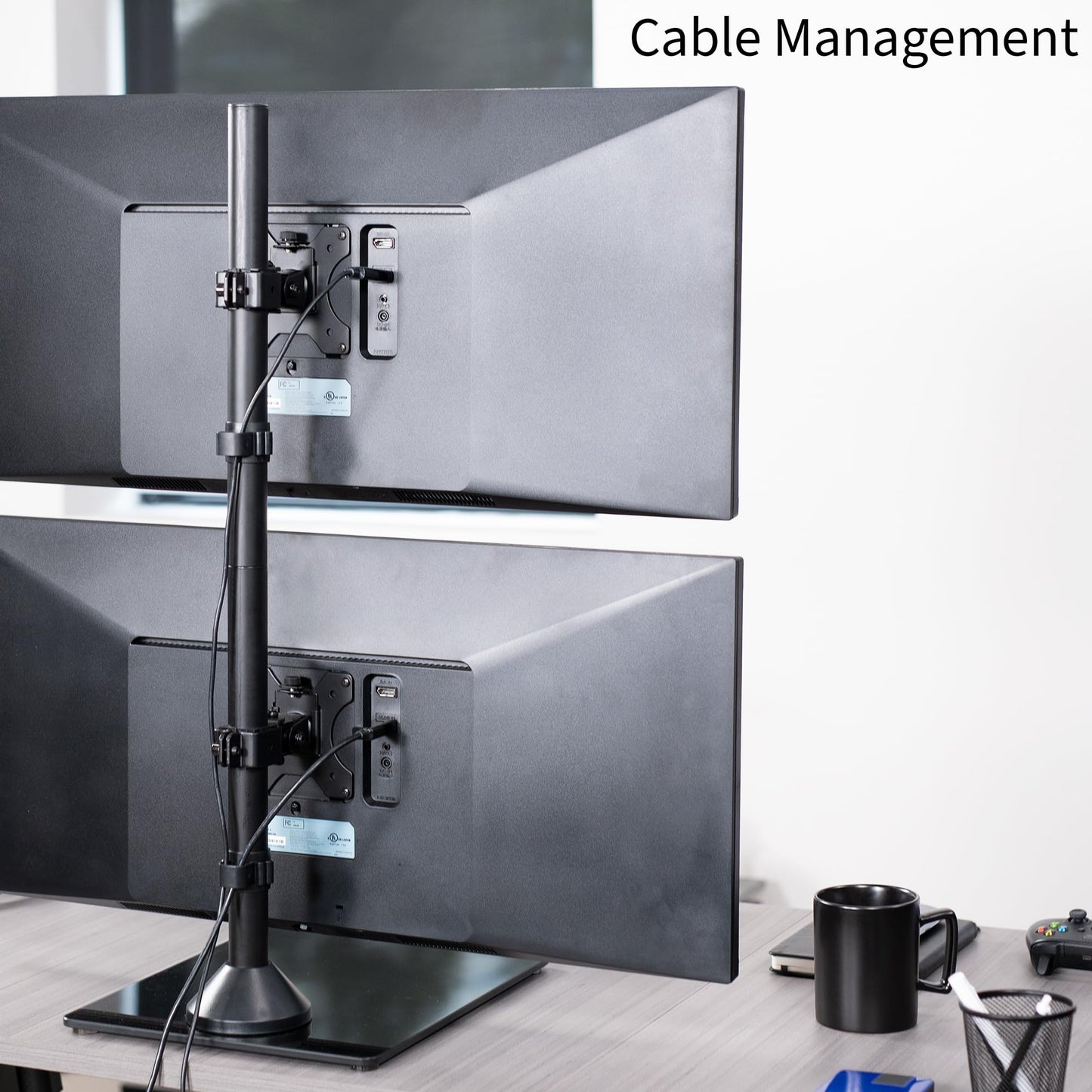 Soporte de Computadora VIVO Negro para Monitor Dual en Vidrio Templado