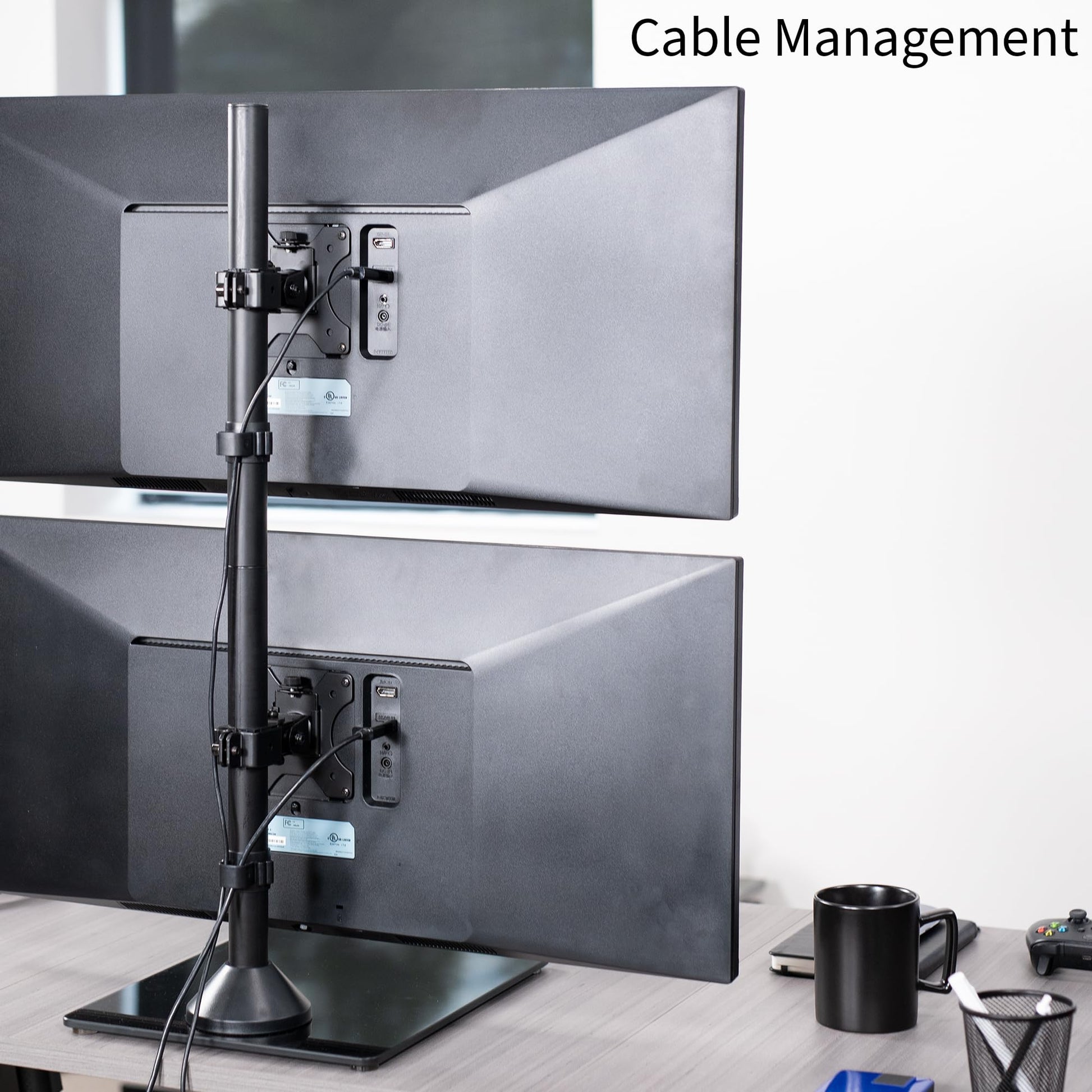 Soporte de Computadora VIVO Negro para Monitor Dual en Vidrio Templado