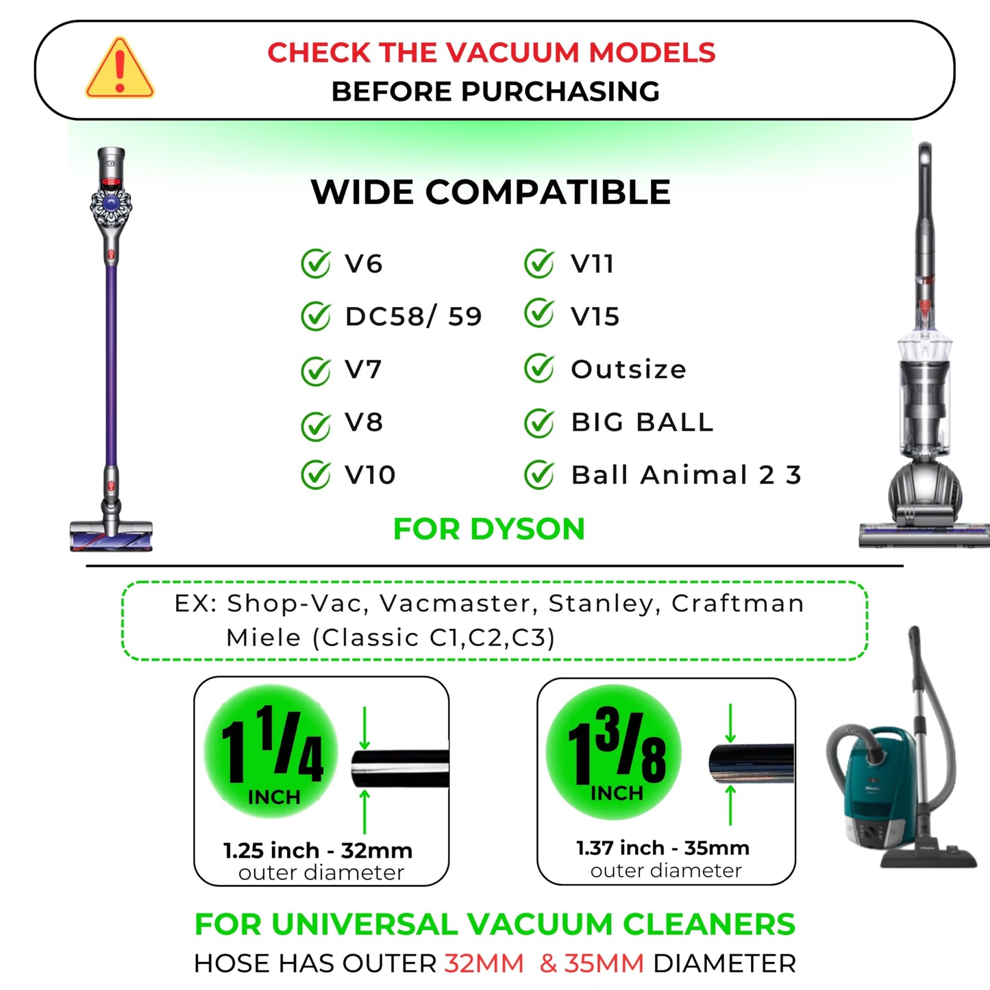 cepillo para polvo de aseo para mascotas y manguera de aspiradora de extensión compatible con Dyson V11, V10, V8, V7, V6, con adaptador convertidor de liberación rápida, accesorio para herramientas de novio