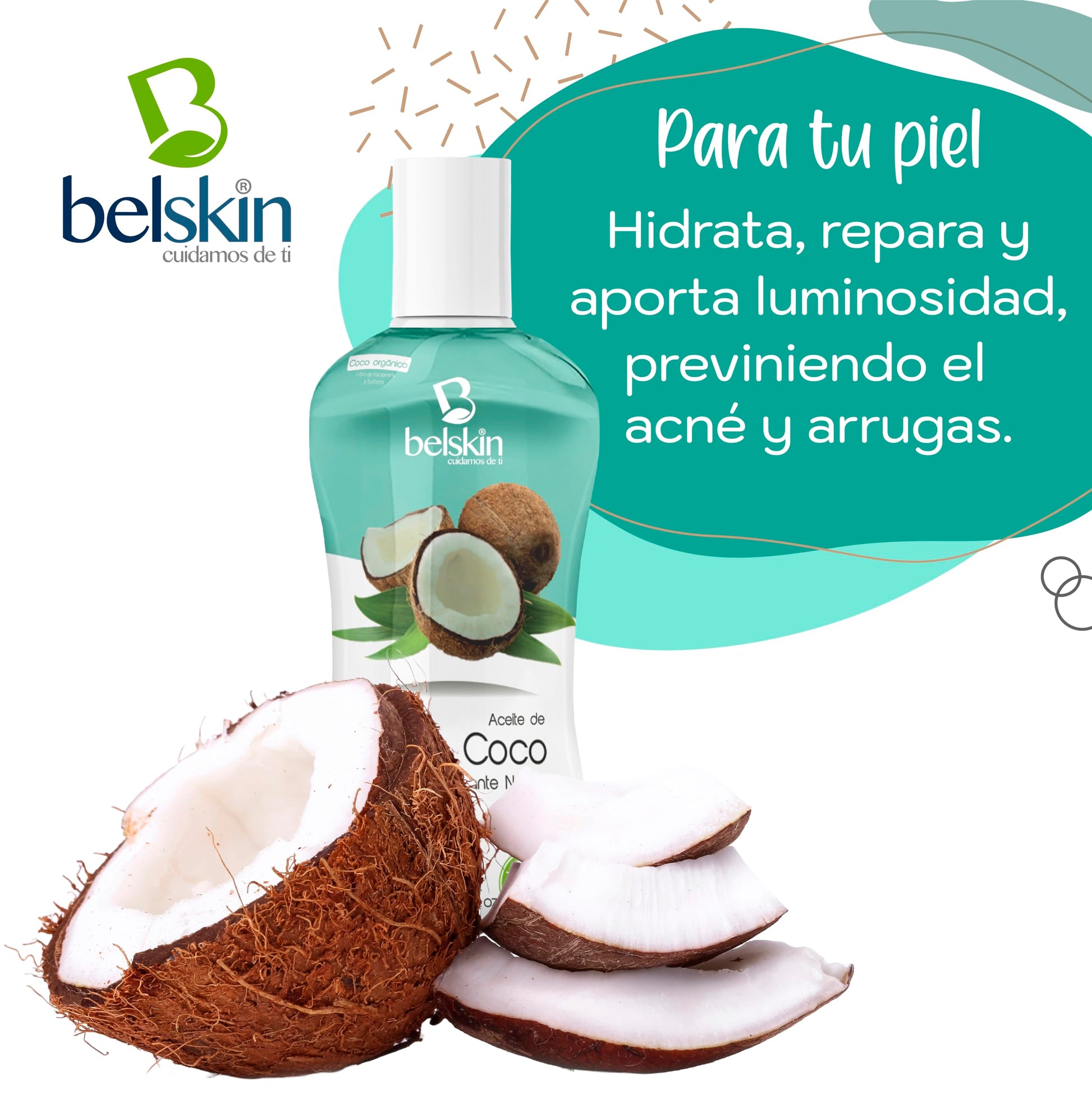 Belskin - 6 Pack Aceites Cosméticos de Coco - Aceite para Uso Corporal - Aceite para Cabello - Aceite Facial - Aceite Corporal - Hidrata y Suaviza Naturalmente - Aporta Fuerza y Brillo al Cabello - Contenido 6 Aceites de Coco con 120 ml cada uno