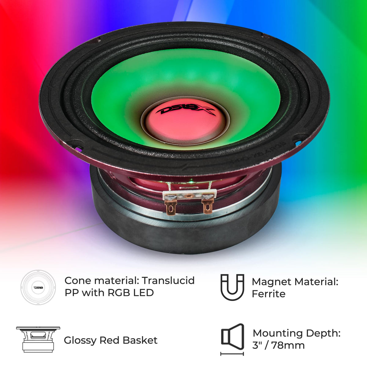 Altavoz de Rango Medio DS18 LED RGB Doble 250 W 6.5 Pulgadas 4 Ohmios