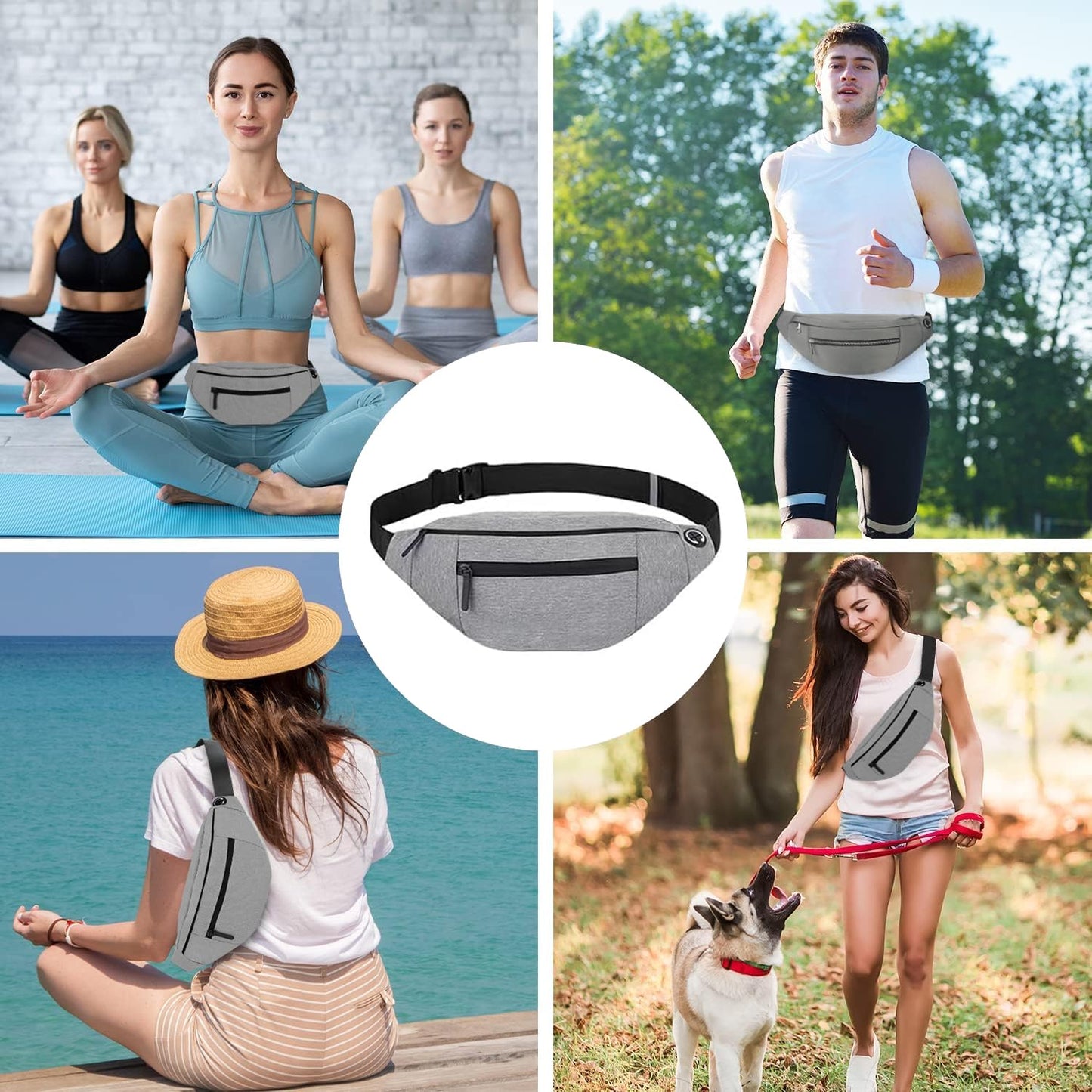 CXJYSD Riñonera de casual para hombres y mujeres,correa de hombro ajustable multifuncional,bolso cruzado con 4 bolsillos con cremallera, adecuado para hacer ejercicio,correr (gris claro-04)