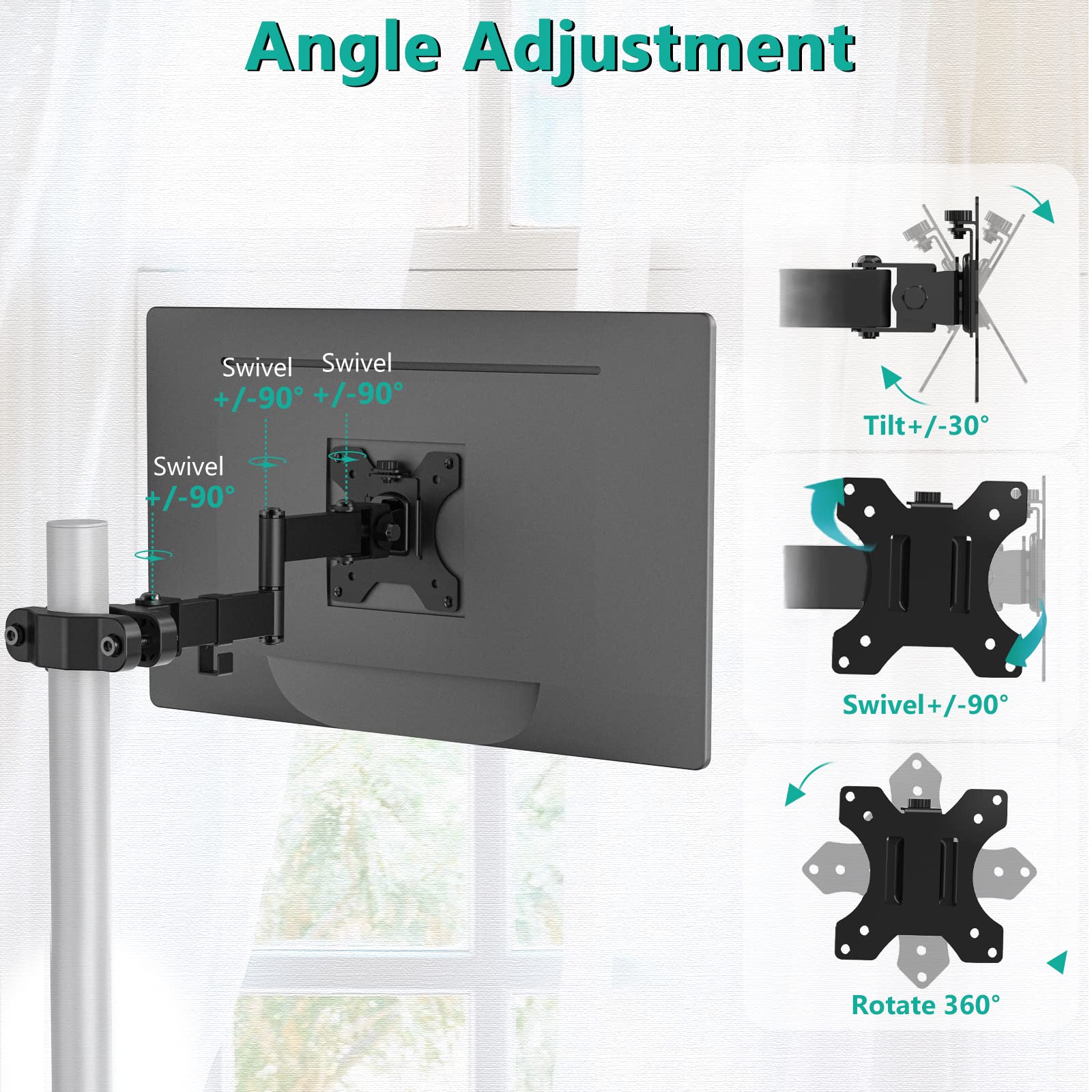 Soporte de Brazo para Monitor WALI Negro Totalmente Ajustable de 2 Niveles con Placa Universal 75 mm y 100 mm