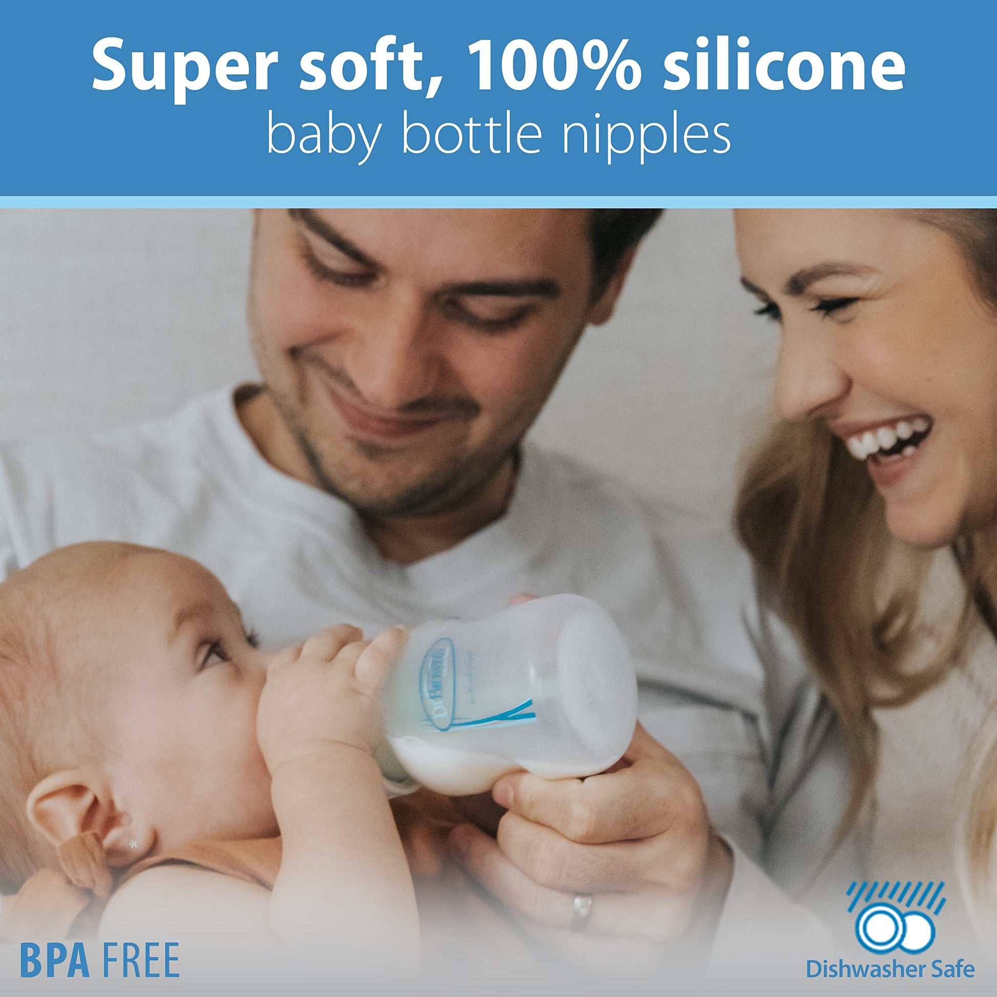 Dr. Brown's Natural Flow® Preemie Flow™ - Tetina de silicona para biberón, flujo más lento, 0 m+, 100% silicona, 6 unidades