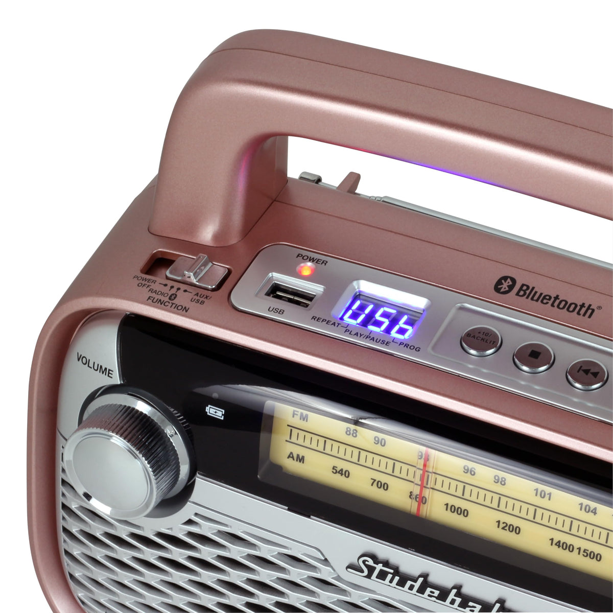 Altavoz Bluetooth Studebaker Oro Rosa con Radio AM/FM Portátil y Alta Potencia