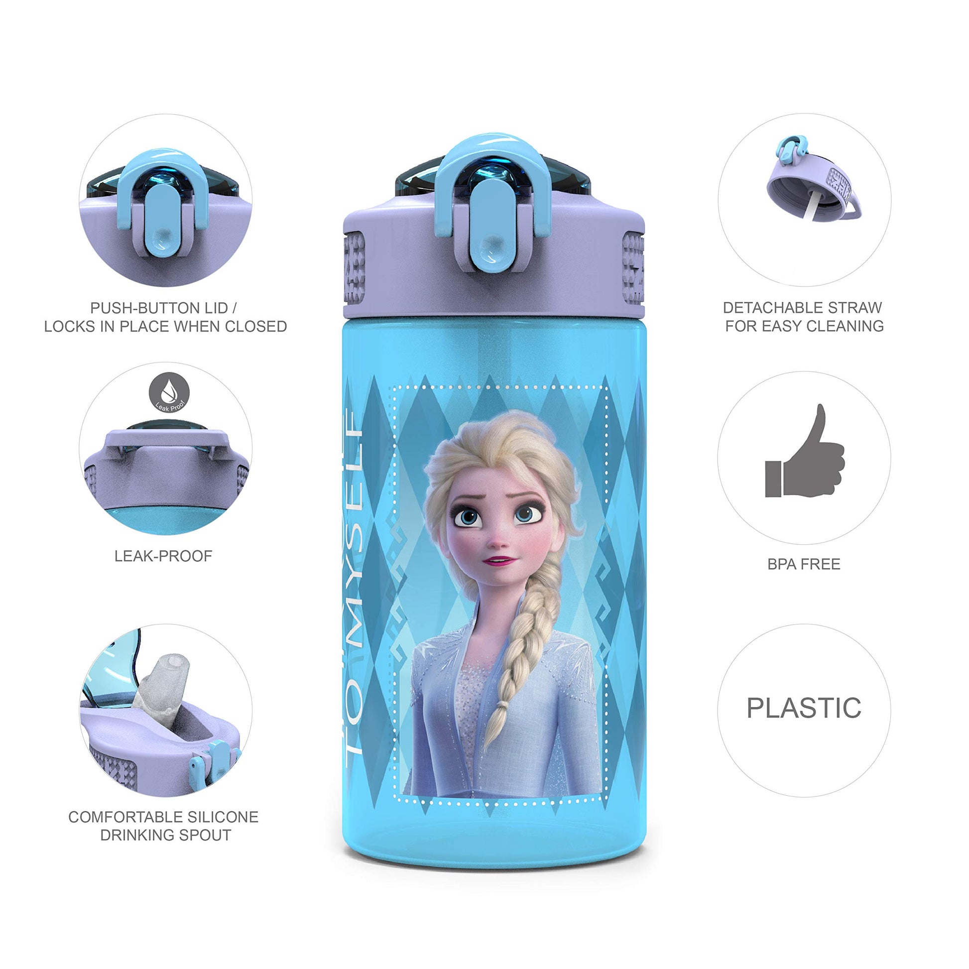 Juego de Botellas de Agua de Plástico Zak Designs Disney Rosa Frozen para Niñas