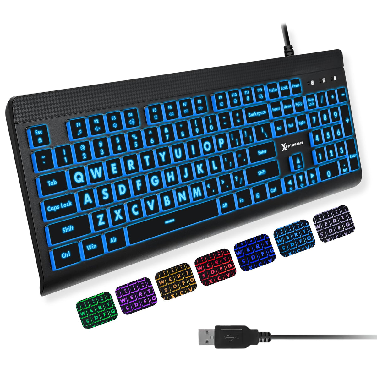 Teclado de Computadora X9 LED 7 Colores Retroiluminado Grande para Windows