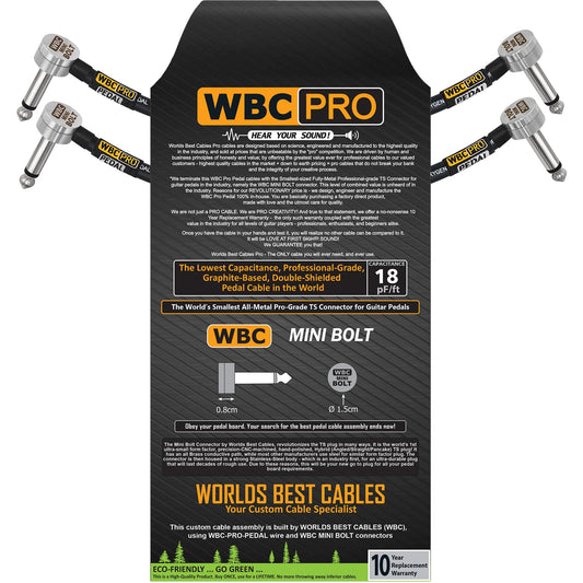 Cable de Pedal WBC Pro Negro Baja Capacitancia Grado Profesional Doble Blindaje 12 cm 22 AWG