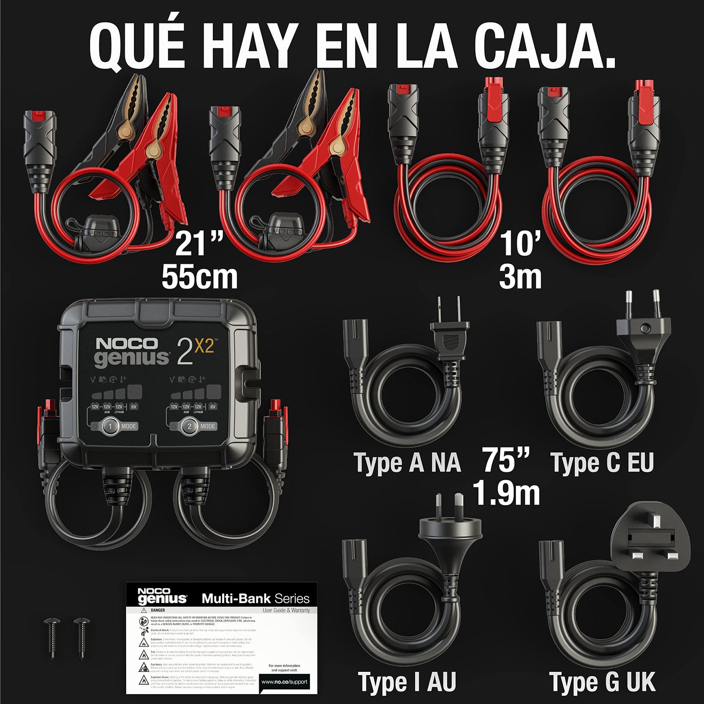 NOCO GENIUS2X2: Cargador Inteligente 6V/12V 4A de 2 Bancos (2A por Banco) – Mantenedor automático, Cargador Lento y desulfatador con protección contra sobrecarga – para baterías de Plomo y Litio