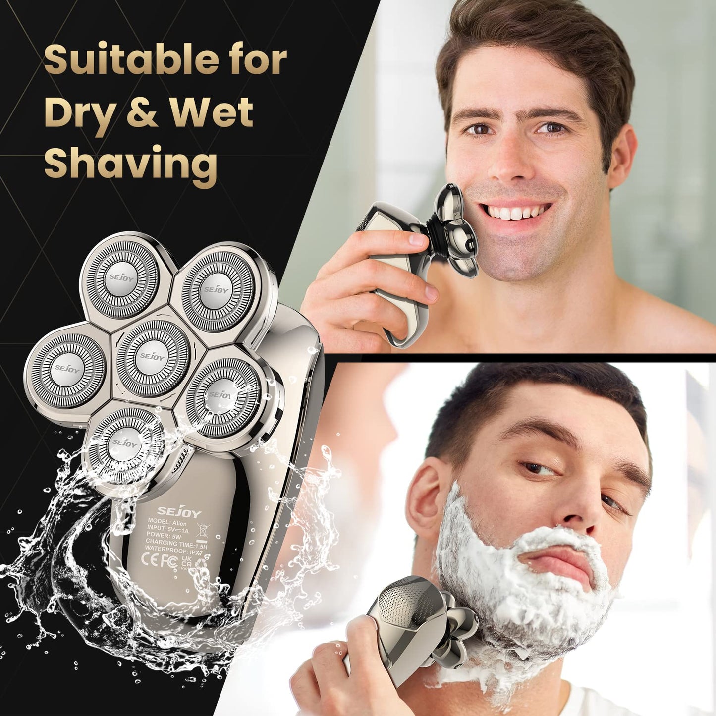 Maquinilla de afeitar eléctrica para hombres calvos, afeitadoras de cabeza calva para hombres 5 en 1 multifuncional 6D afeitadora eléctrica impermeable recharageable kit de aseo