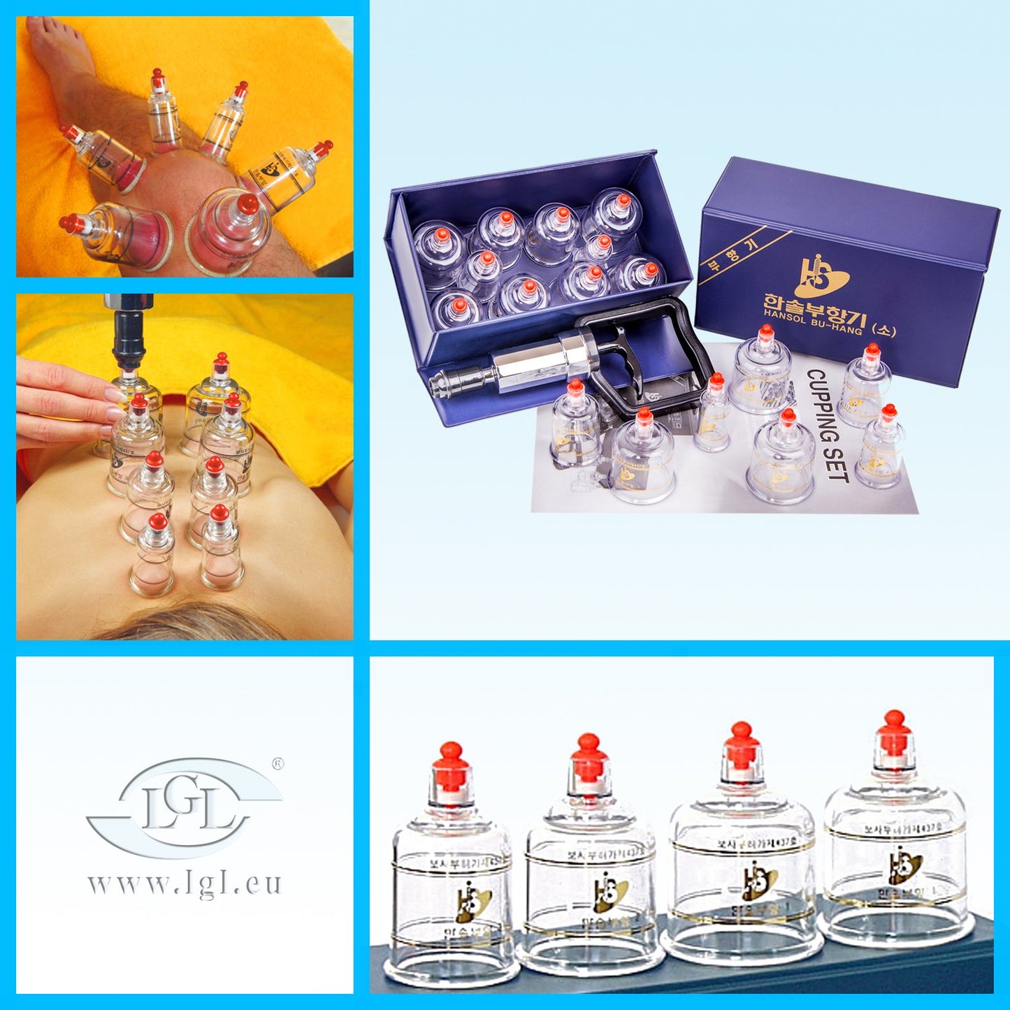 Hansol Professional Cupping Therapy Equipment Set with pumping handle 10 Cups & English Manual (Made in Korea) by Hansol Medical Equipment
