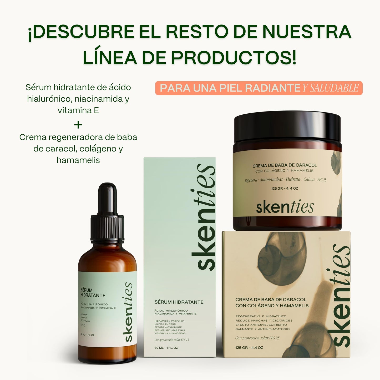 Skenties Crema Facial Baba de Caracol y Colágeno 125g - Antiarrugas, Antimanchas e Hidratante con Hamamelis - Repara y Protege FPS 25 - Skincare para Todo Tipo de Piel Mujer y Hombre