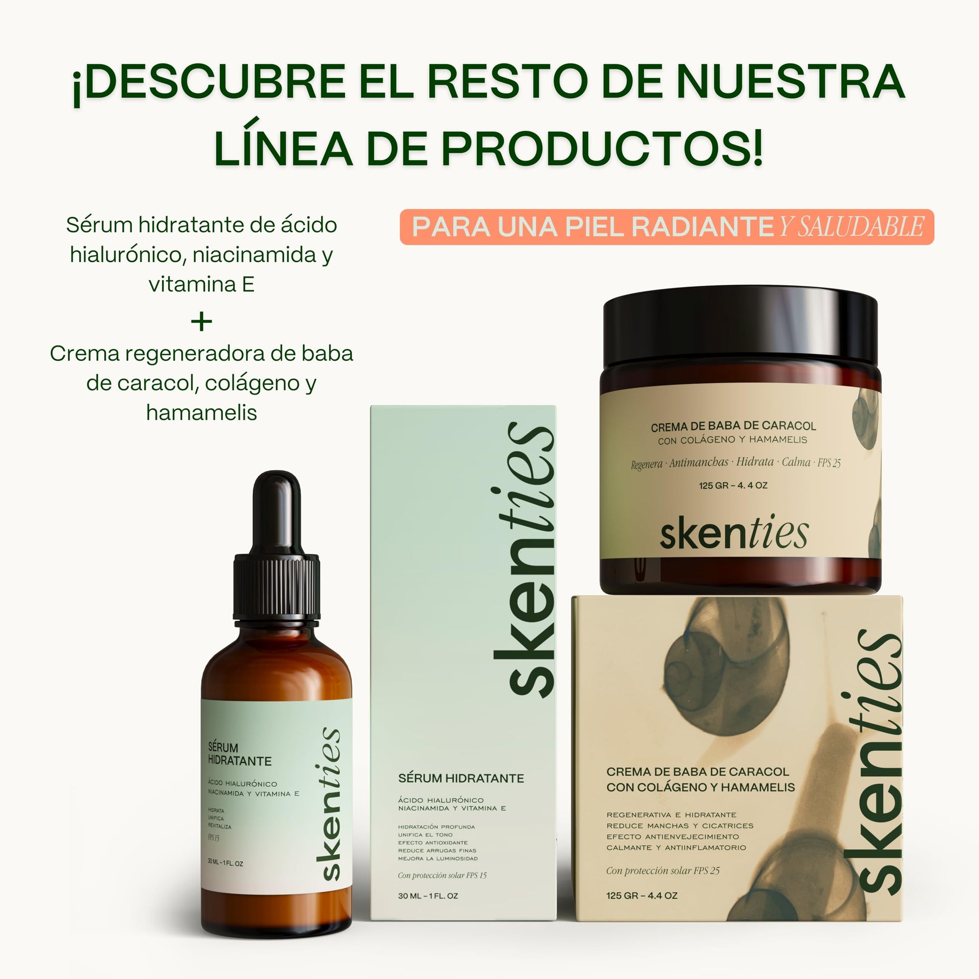 Skenties Crema Facial Baba de Caracol y Colágeno 125g - Antiarrugas, Antimanchas e Hidratante con Hamamelis - Repara y Protege FPS 25 - Skincare para Todo Tipo de Piel Mujer y Hombre
